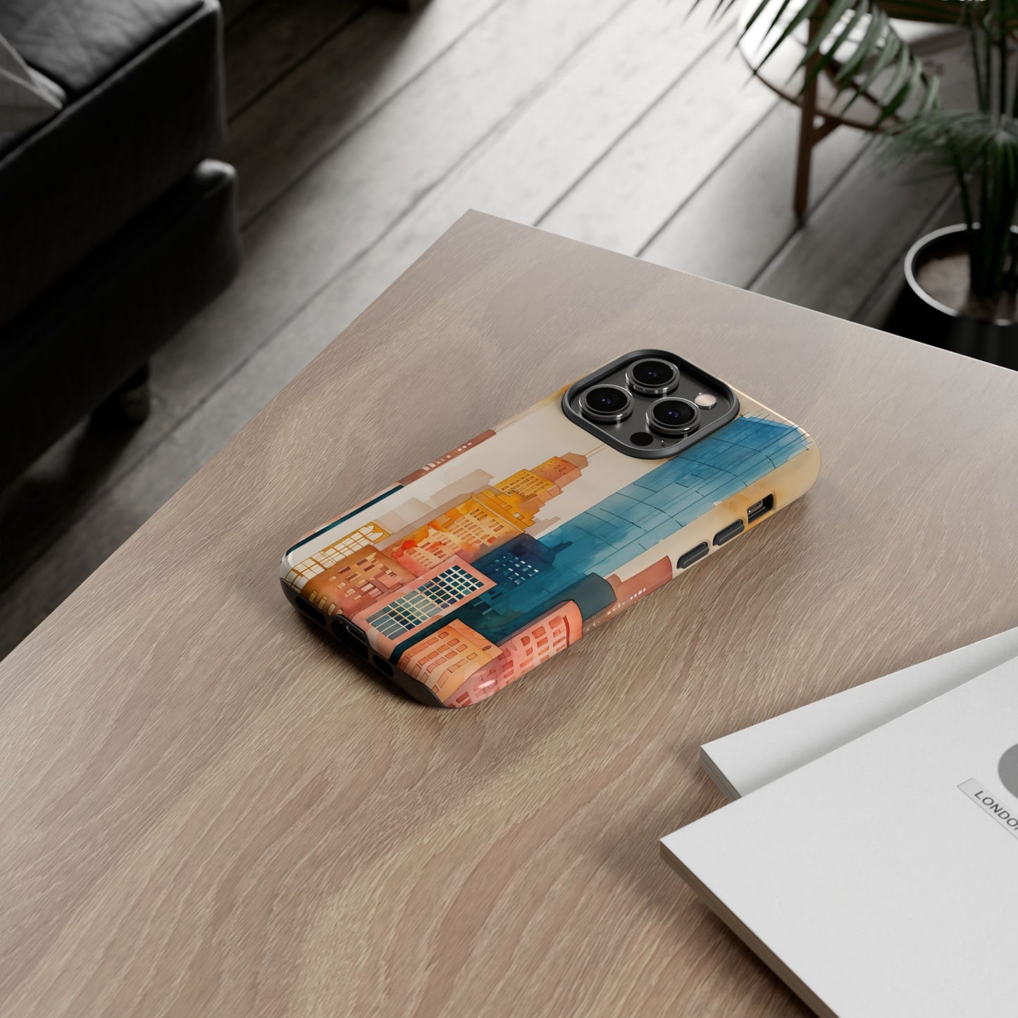 Boston Cityscape Tough Phone Case - Tropical Skyline Aesthetic, Sunset Beach Urban Art, Compatible with iPhone, Galaxy, and Google Phones