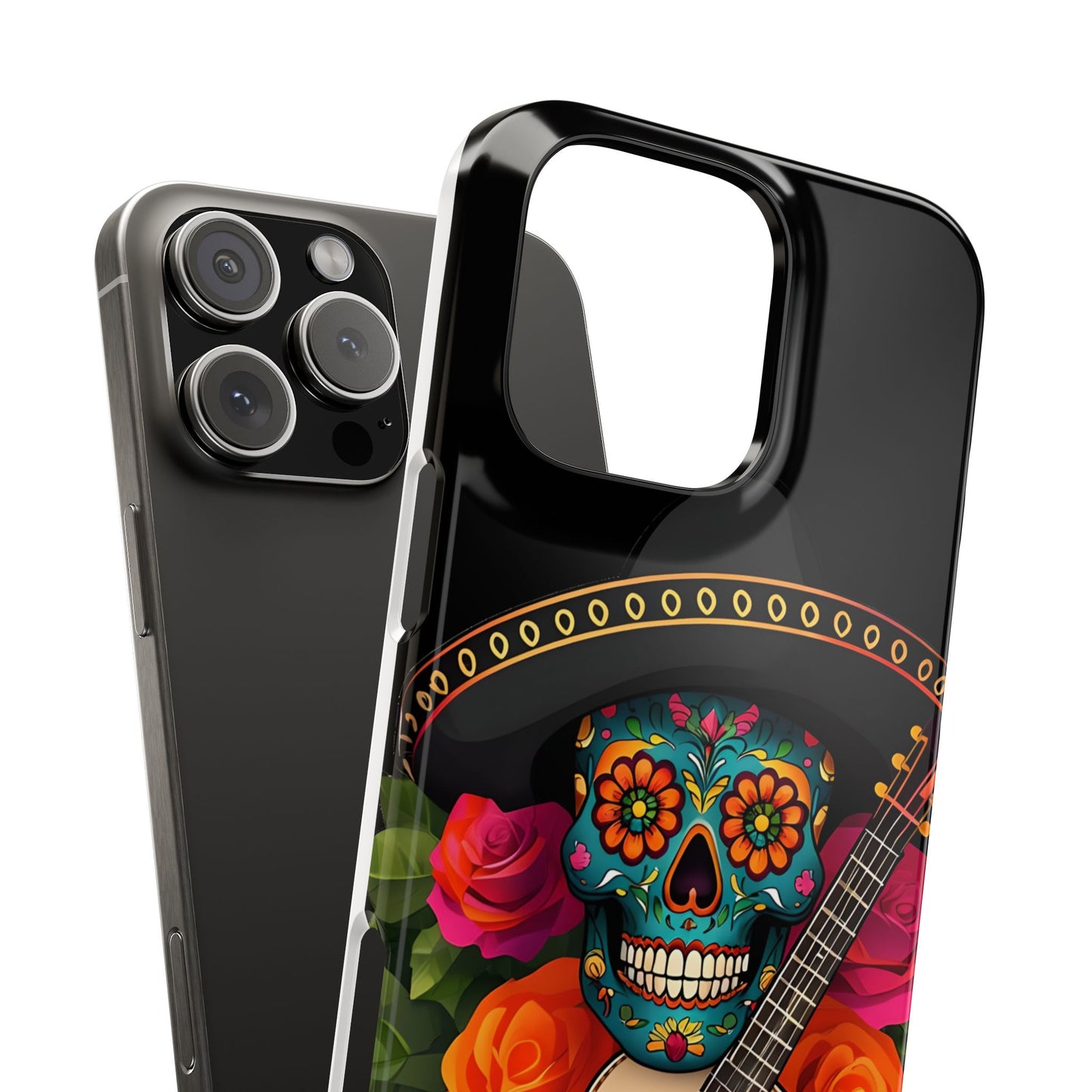 Mariachi Skull Slim Phone Case, Colorful Folk Aesthetic, Halloween Floral Skull Design, Gift for Mexican Culture Lovers