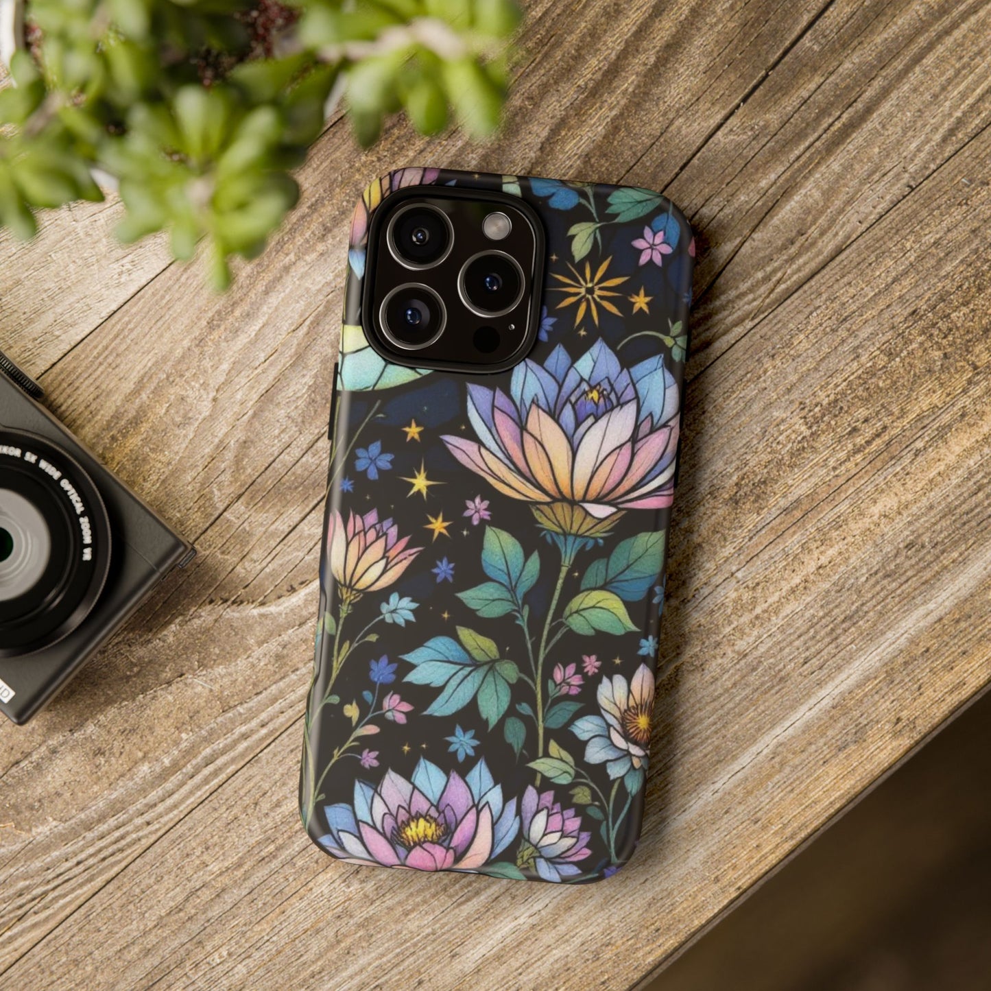 Mystic Stained Glass Lotus Dark Floral Phone Case, Artistic and Protective Magical Design Tough Cover compatible with iPhone ,Samsung Models