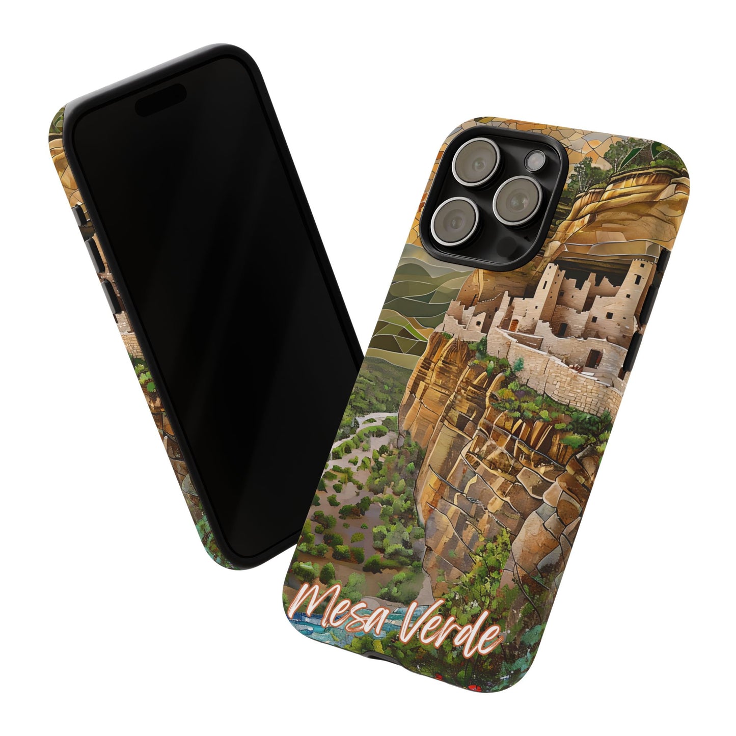 Mesa Verde Mosaic Tough Phone Case, Ancient Cliff Dwelling Design, National Park Aesthetic Compatible with iPhone, Galaxy, and Google Phones