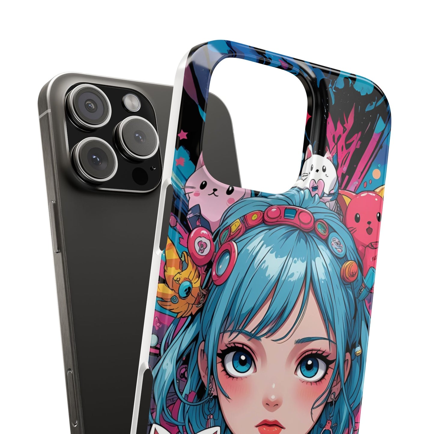 Y2K Anime Girl Slim Phone Case - Cute Maximalist Aesthetic, Kawaii Vaporwave Style, Pop Culture Lovers and Special Occasions