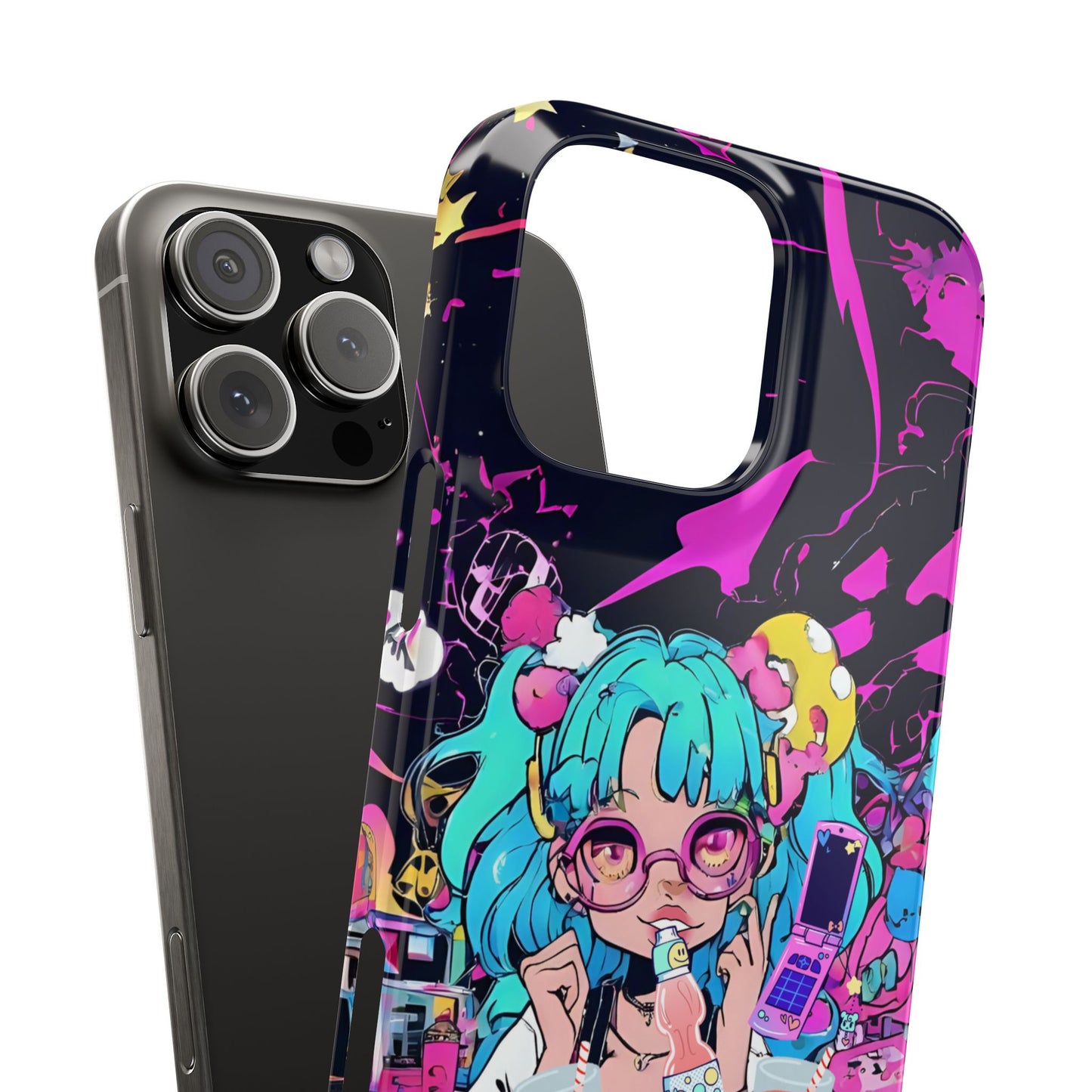 2K Anime Girl Slim Phone Case - Kawaii Vaporwave Style, Cute Maximalist Aesthetic, Cute Phone Covers, Unique Gifts for Teens