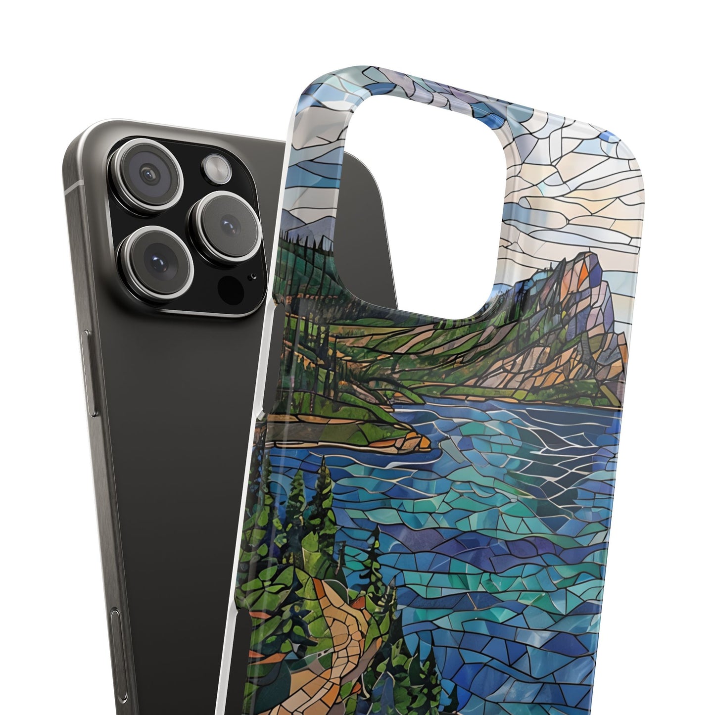 Isle Royale Mosaic Slim Phone Case, Remote Island Wilderness Art, Great Lakes Nature Aesthetic, Eco-Friendly Phone Accessory