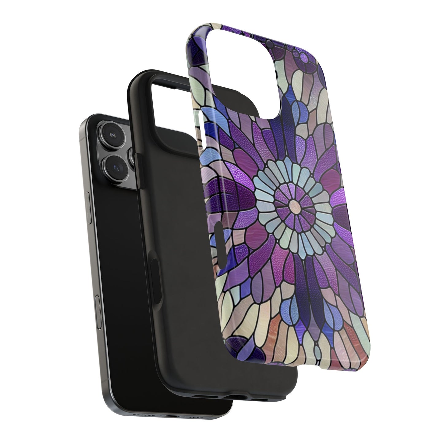 Purple Stained Glass Floral Phone Case Durable & Vibrant, Elegant Tough Cover compatible with iPhone and Samsung Galaxy Purple Mosaic Art