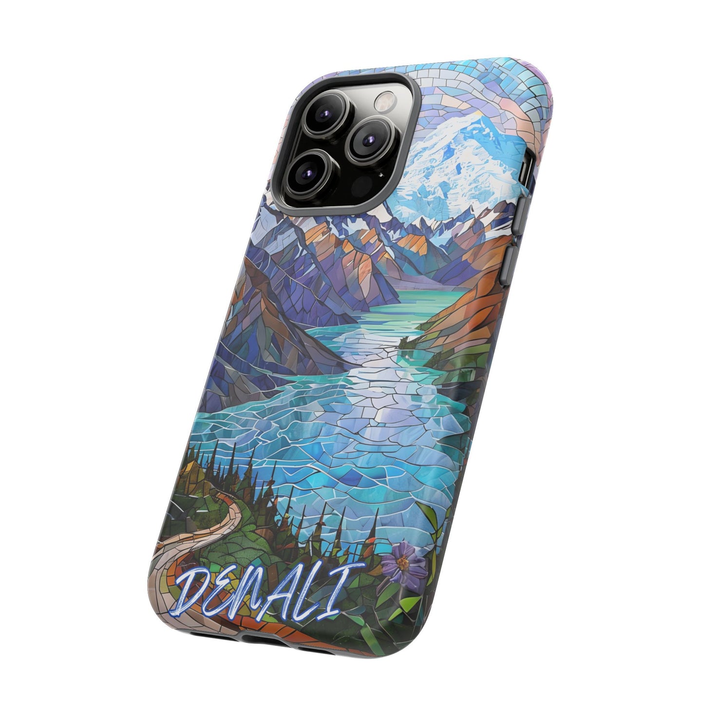Denali National Park Alaska Phone Case, Mosaic Phone Case, Mountain Nature Art, National Park Gift,Stained Glass Scenic Forest Phone Cover,