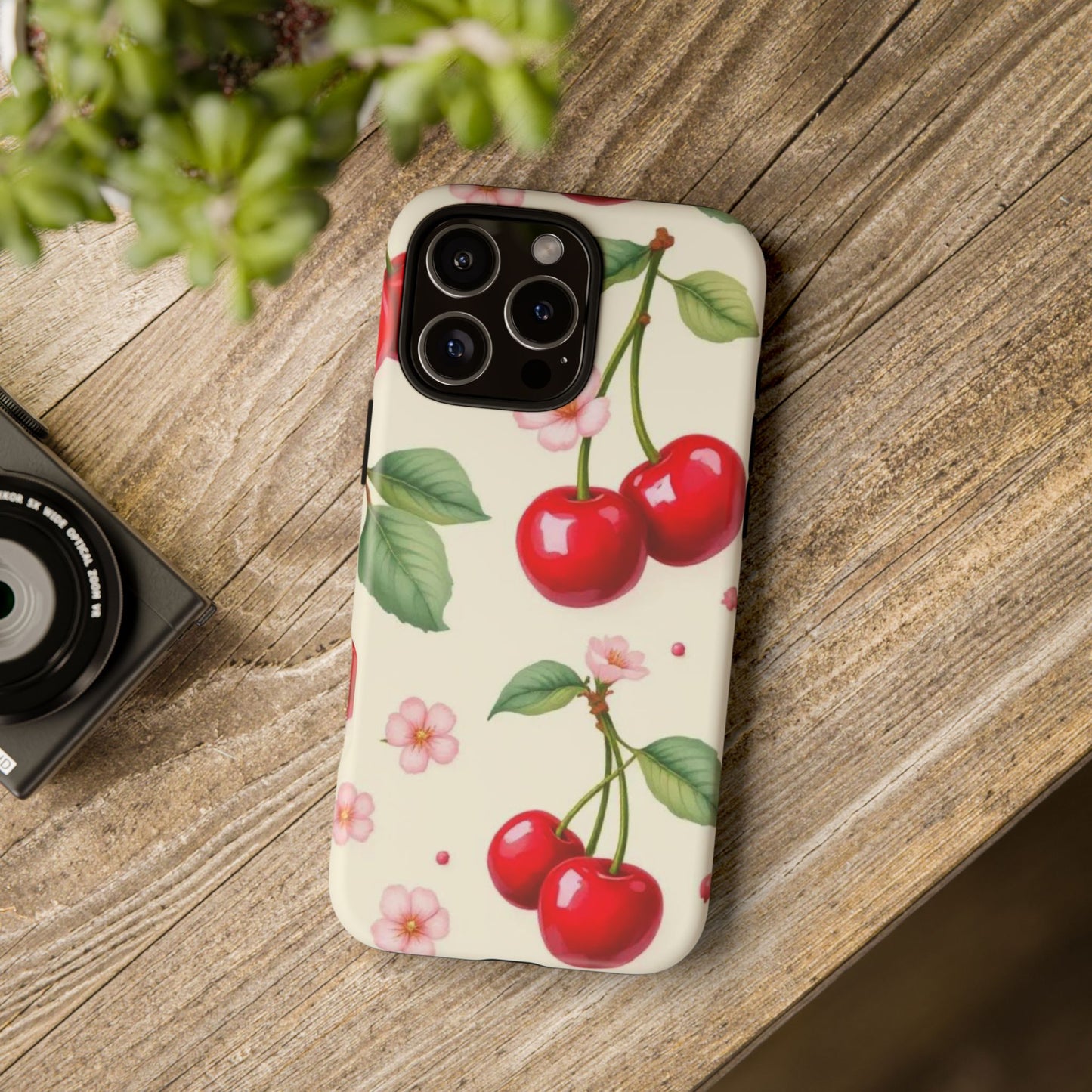 Cherries Coquette Style Tough Case Cute Vintage Aesthetic Phone Cover compatible with iPhone, Samsung, Pixel Coquette Cherry Floral Design
