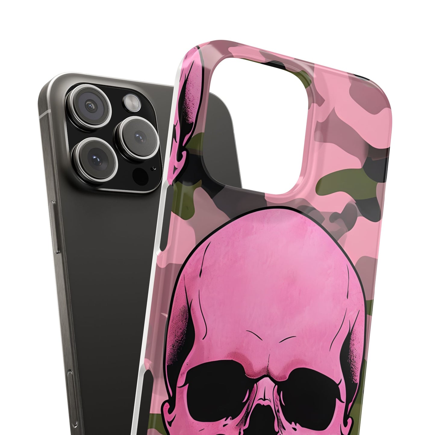 Pink Camo Skull Phone Case, Slim Case for iPhone, Edgy Phone Accessory, Unique Gift for Her, Trendy Tech Lover