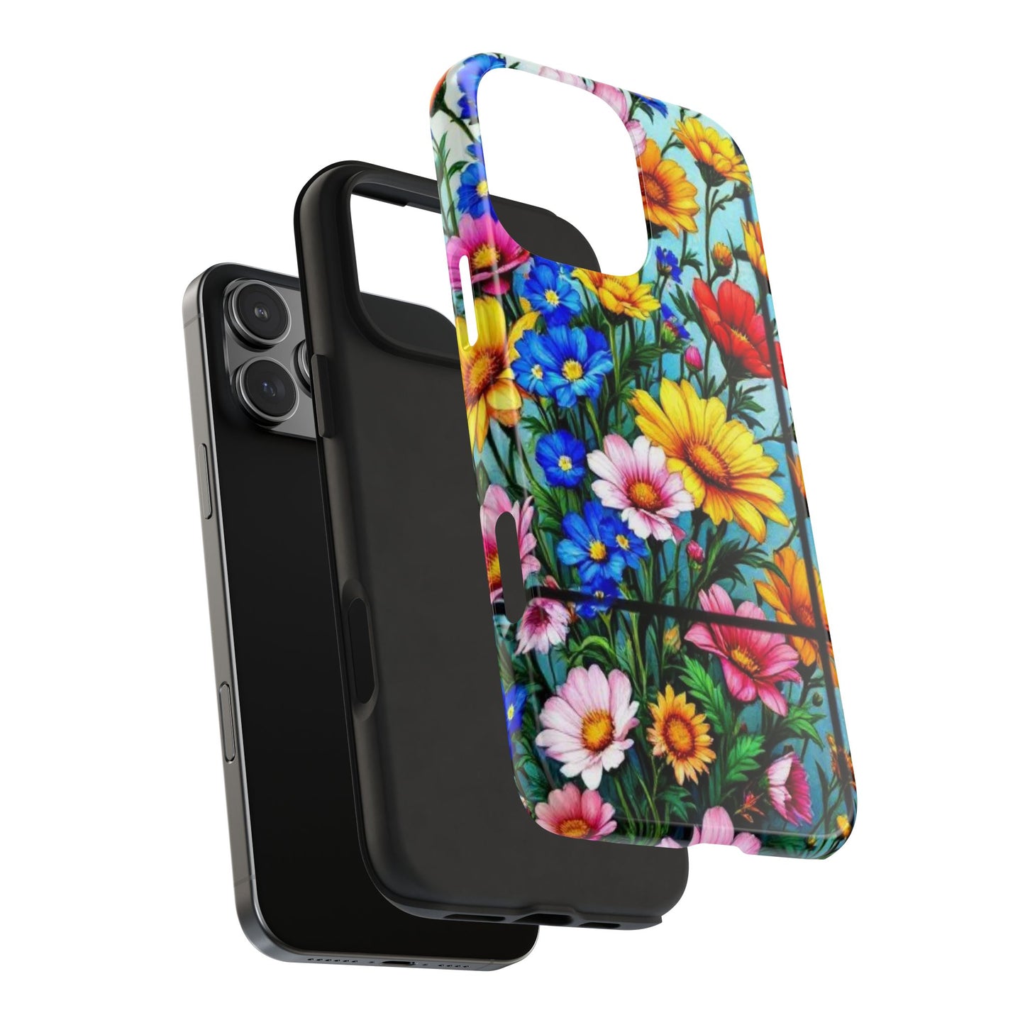 Stained Glass Floral Garden Phone Case Colorful Tough Cover compatible with iPhone 16 15 14 13 12 11 X XR XS Pro Max Plus and Samsung Pixel