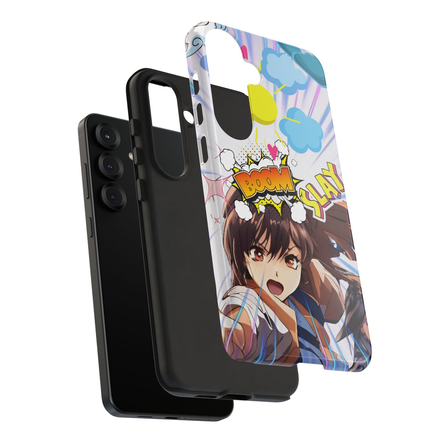 Anime Warrior Girl Tough Phone Case, Japanese Action Anime Aesthetic, Bold Heroine Design, Compatible with iPhone, Galaxy, and Google Phones