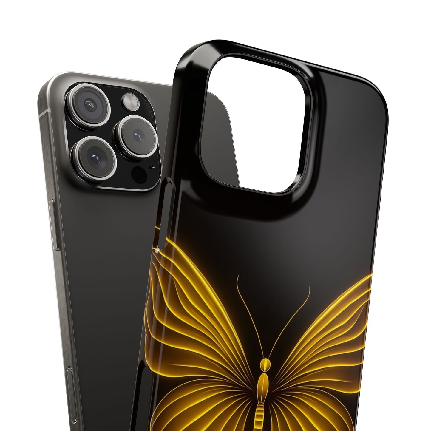 Golden Butterfly Phone Case, Elegant Insect Art, Black Aesthetic Slim Phone Case Compatible with iPhone, Galaxy, Google