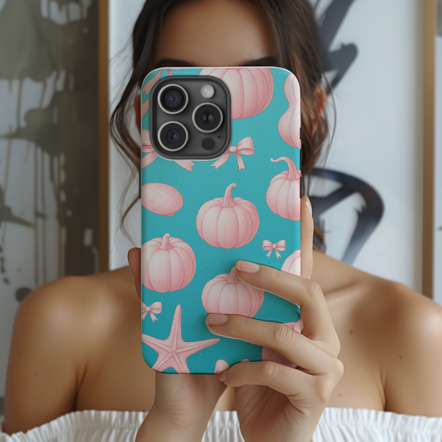 Pastel Pumpkin Tough Phone Case - Cute Bow Aesthetic, Soft Halloween Style, Compatible with iPhone, Galaxy, and Google Phones