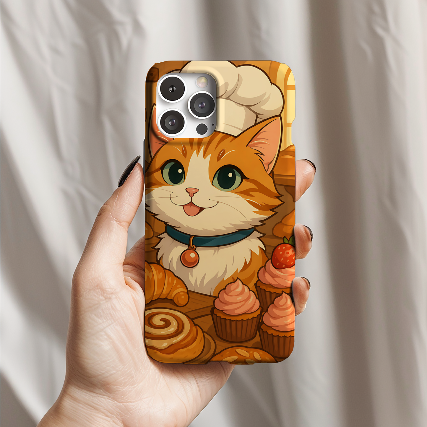 Bakery Cat Phone Case - Kawaii Pastry Chef Kitty, Cute Foodie Aesthetic Tough Phone Case, Compatible with iPhone, Galaxy, Google Phones