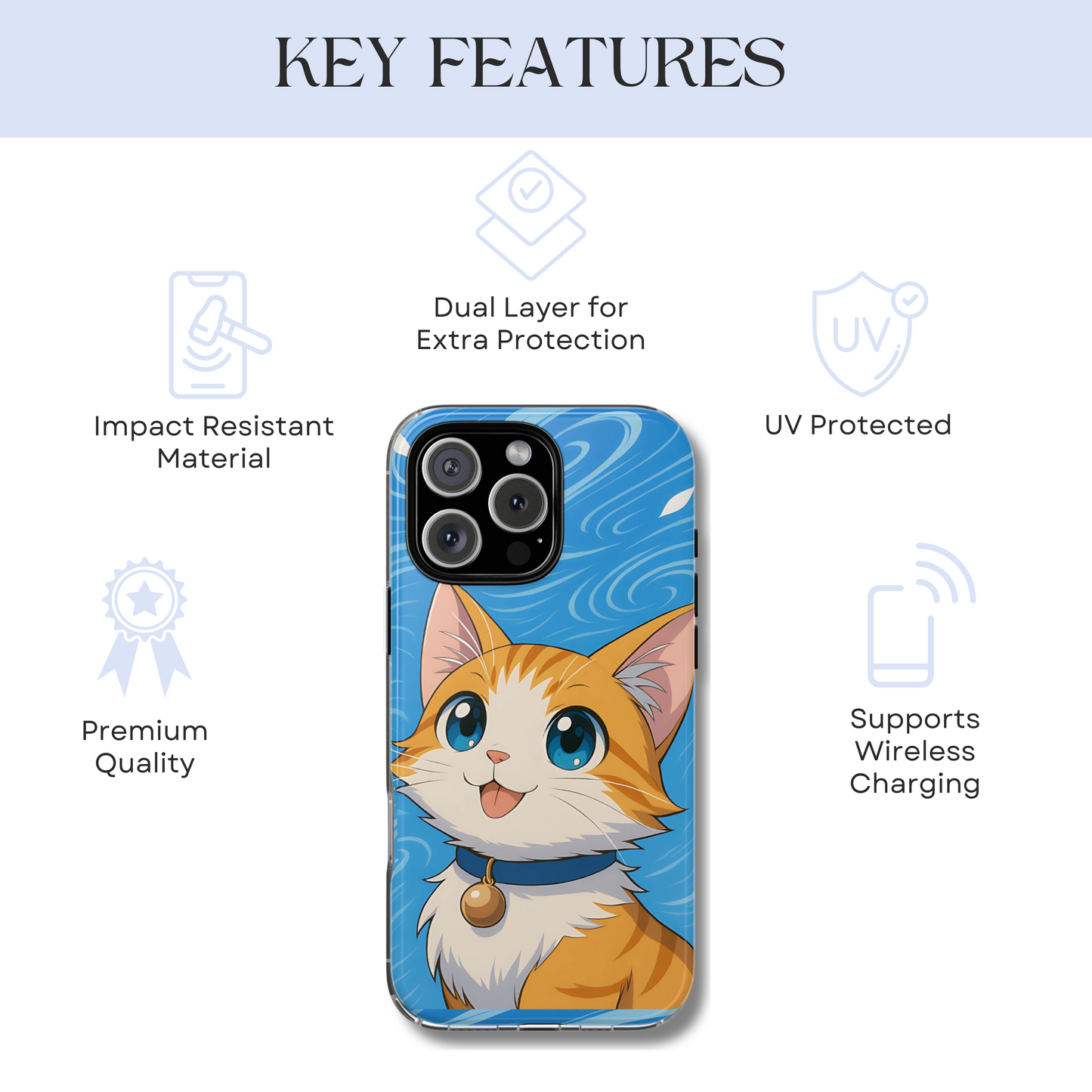 Air Cat Phone Case - Anime Elemental Spirit, Fantasy Wind Familiar Gift, Aesthetic Tough Phone Case Compatible with iPhone, Galaxy, Google