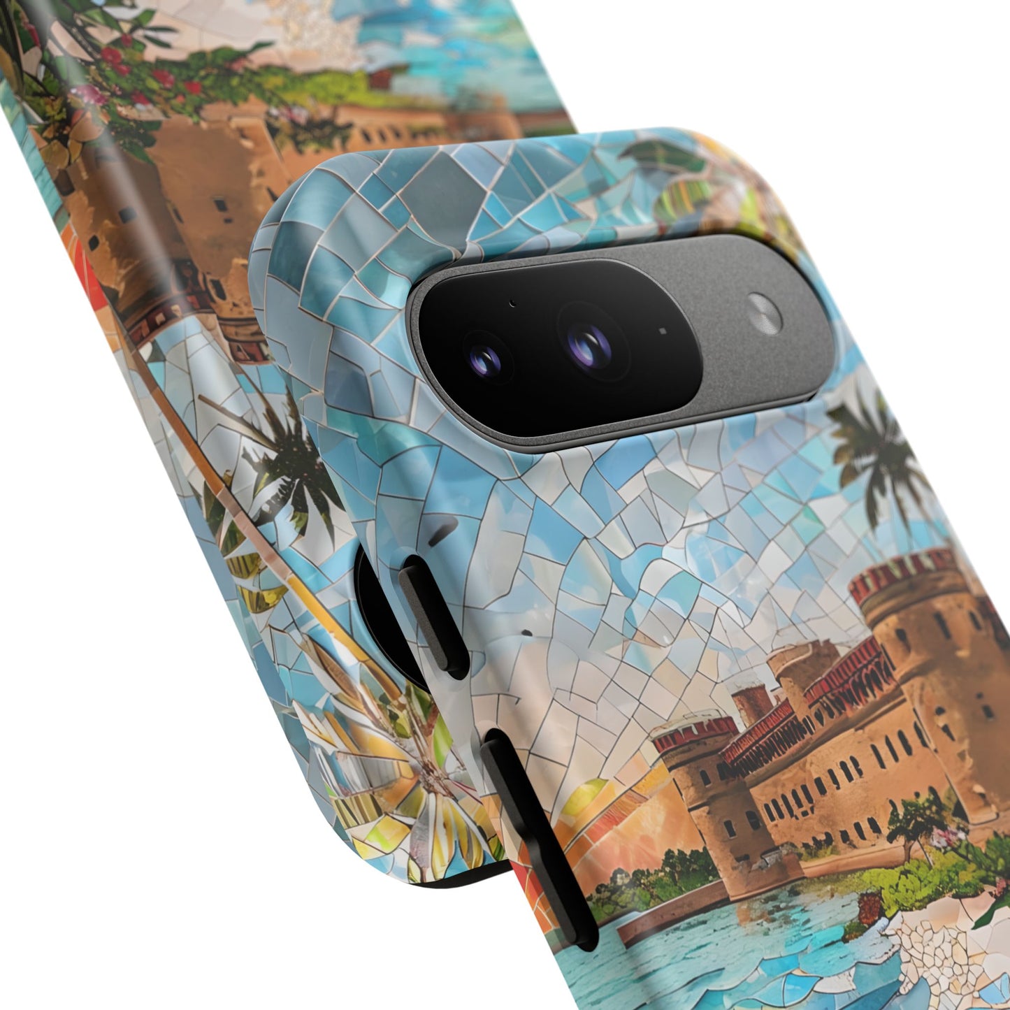 Dry Tortugas Mosaic Tough Phone Case - Tropical Island Art, Coastal Nature Aesthetic, Compatible with iPhone, Galaxy, and Google Phones