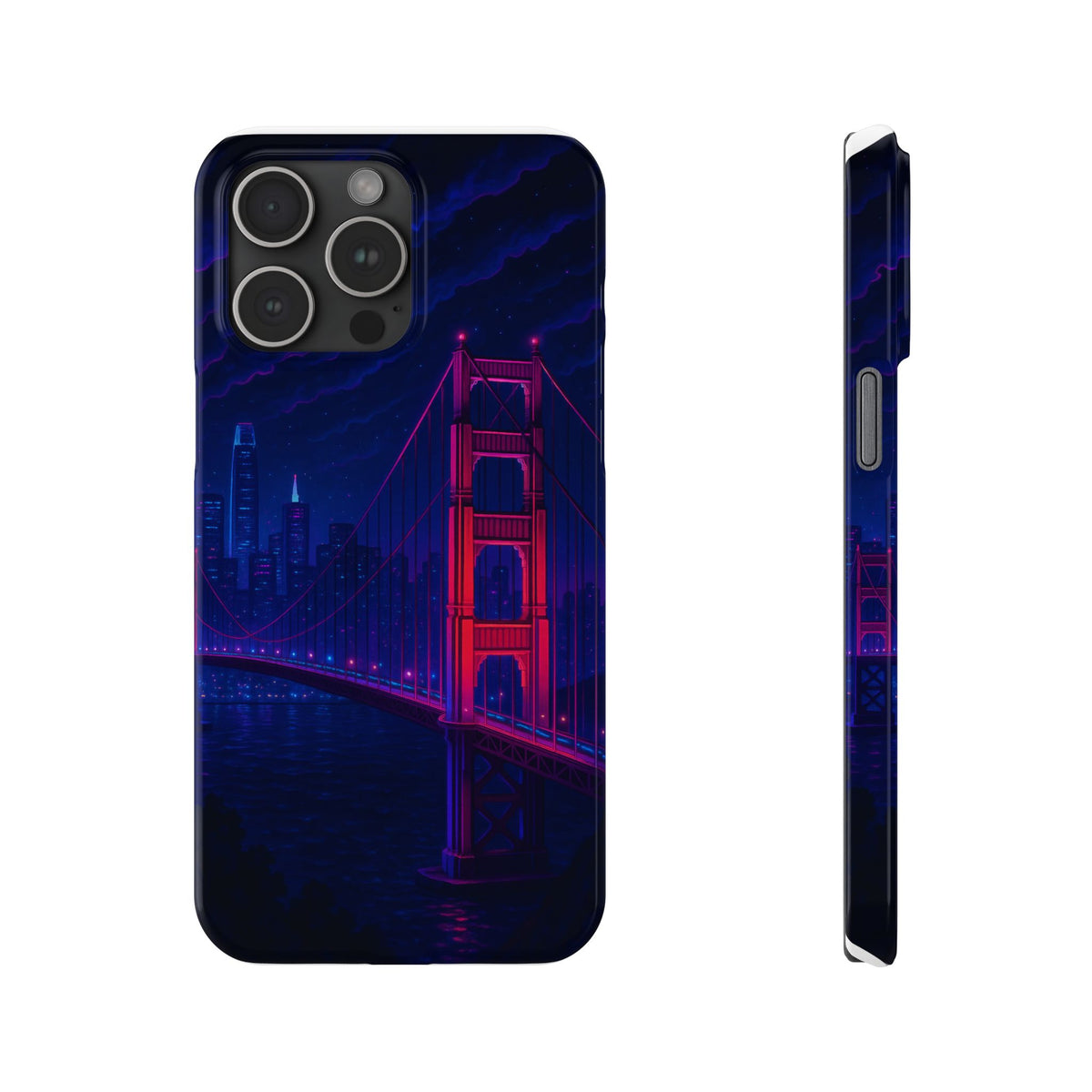 San Francisco Cityscape Slim Phone Case, Neon Night Skyline-Sunset Golden Gate Art,Travel Aesthetic, Compatible with iPhone, Galaxy, Google