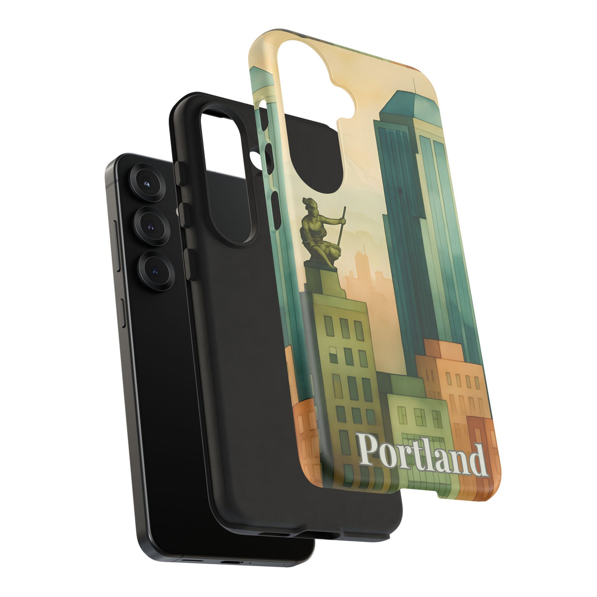 Portland Cityscape Phone Case • Urban Skyline Art Tough Case • Watercolor City Aesthetic • Gift for Travelers • Compatible with iPhone, Galaxy, Google