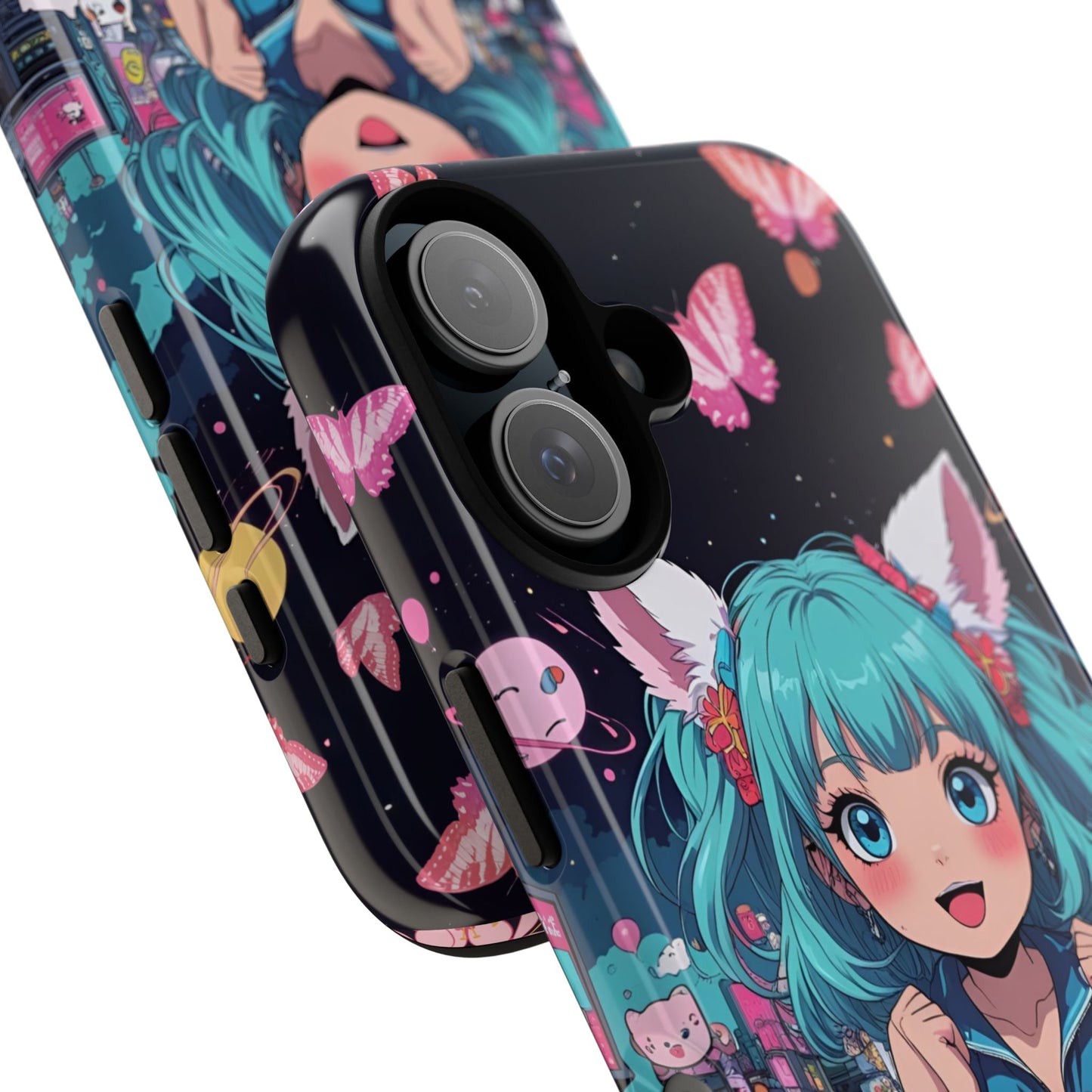 Y2K Anime Girl Tough Phone Case - Kawaii Vaporwave Style, Cute Maximalist Aesthetic, Compatible with iPhone, Galaxy, and Google Phones