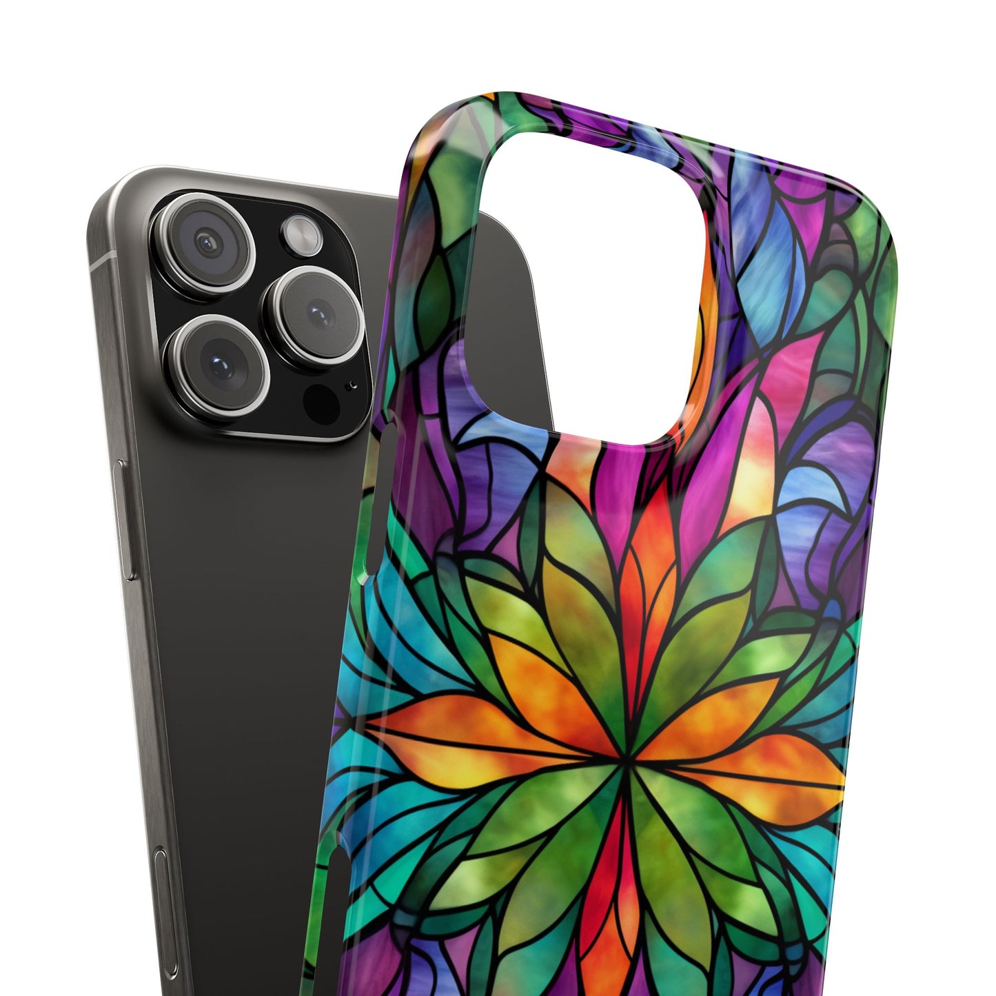 Vibrant Floral Slim Phone Cases, Colorful Cell Phone Cover, Stained Glass Design, Unique Gift for Her, Artistic Accessories, Phone Case