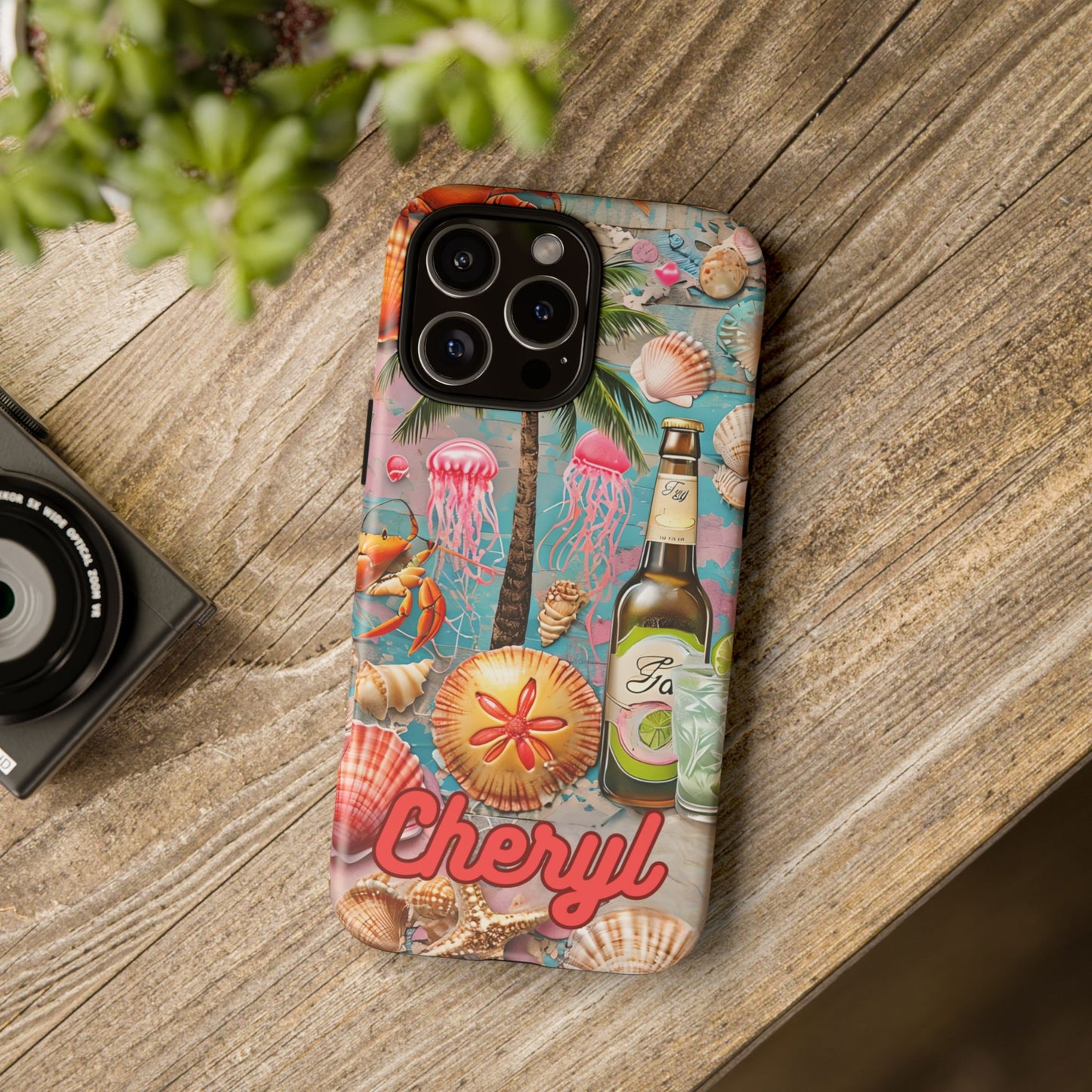 Personalized Summerween Phone Case, Custom Name Beach Phone Case, Halloween Tropical Phone Cover, Coastal Goth Phone Accessory, Spooky Gift