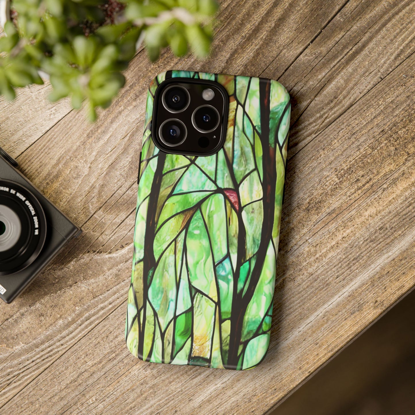 Stained Glass Forest Phone Case - Tough Nature Inspired Case compatible with iPhone 16 Pro Max Plus 15 14 13 12 11 X Samsung, Google Pixel