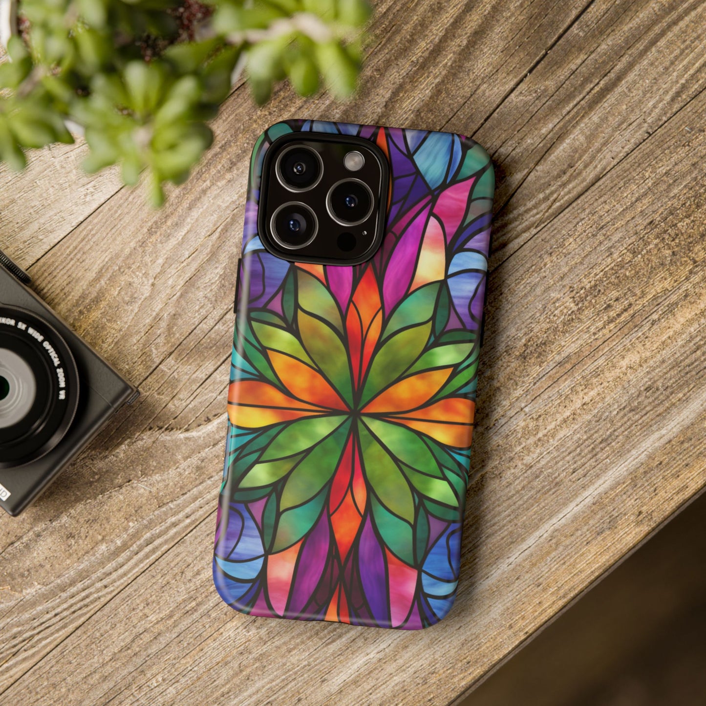Stained Glass Floral Tough Case for iPhone 16 Pro Max Plus 15 14 13 12 11 10 9 8 X Samsung, Galaxy Pixel - Artistic Phone Cover Gift for Her
