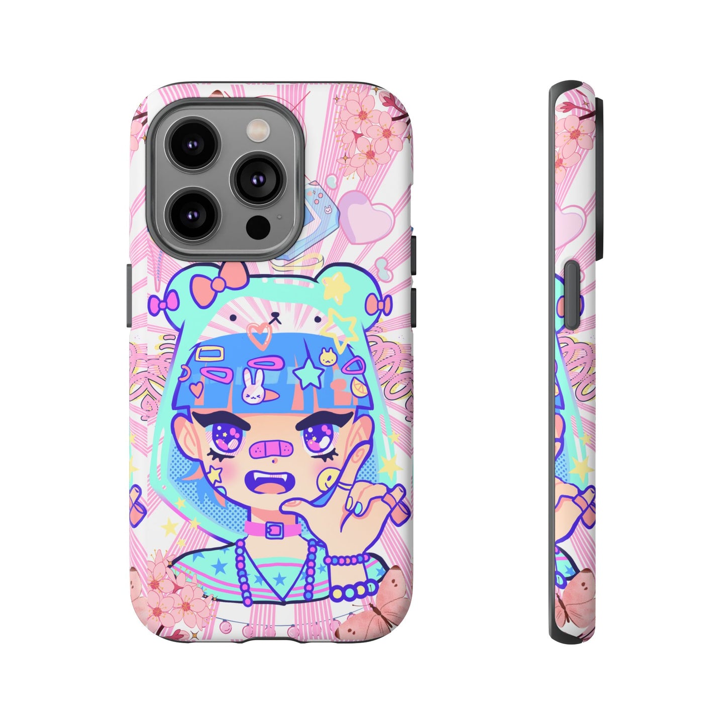 Y2K Anime Girl Tough Phone Case - Cute Maximalist Aesthetic, Kawaii Vaporwave Style, Compatible with iPhone, Galaxy, and Google Phones