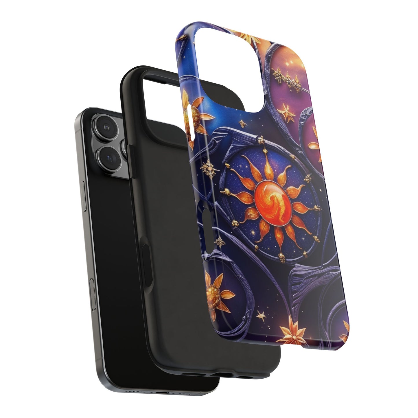 Elegant Purple Stained Glass Floral Phone Case, Durable Tough Cover and Vibrant Artistic Design compatible with iPhone and Samsung Galaxy