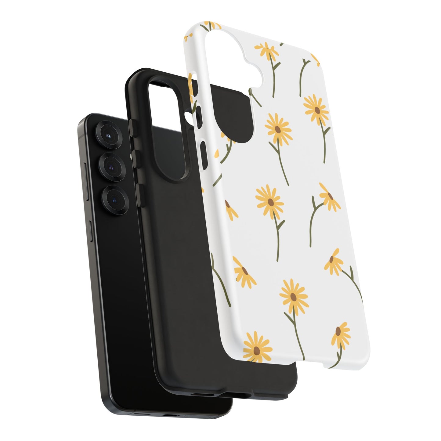 Sunflower Floral Tough Phone Case - Minimal Daisy-Inspired Print, Simple Botanical Aesthetic, Compatible with iPhone, Galaxy, and Google