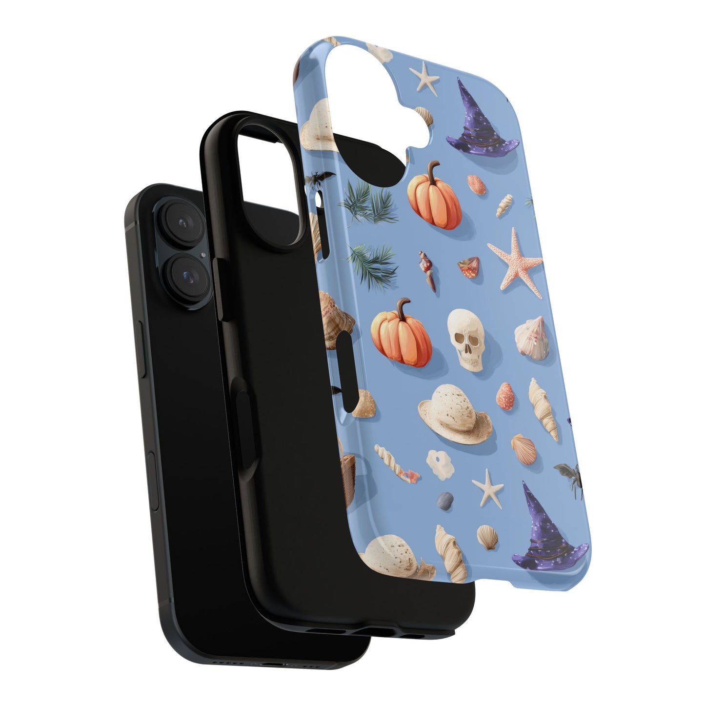 Summerween Halloween Phone Case, Spooky Summer Vibes Cover, Witch Hat Pumpkin Skull Seashell Starfish Beach Aesthetic iPhone Galaxy Pixel