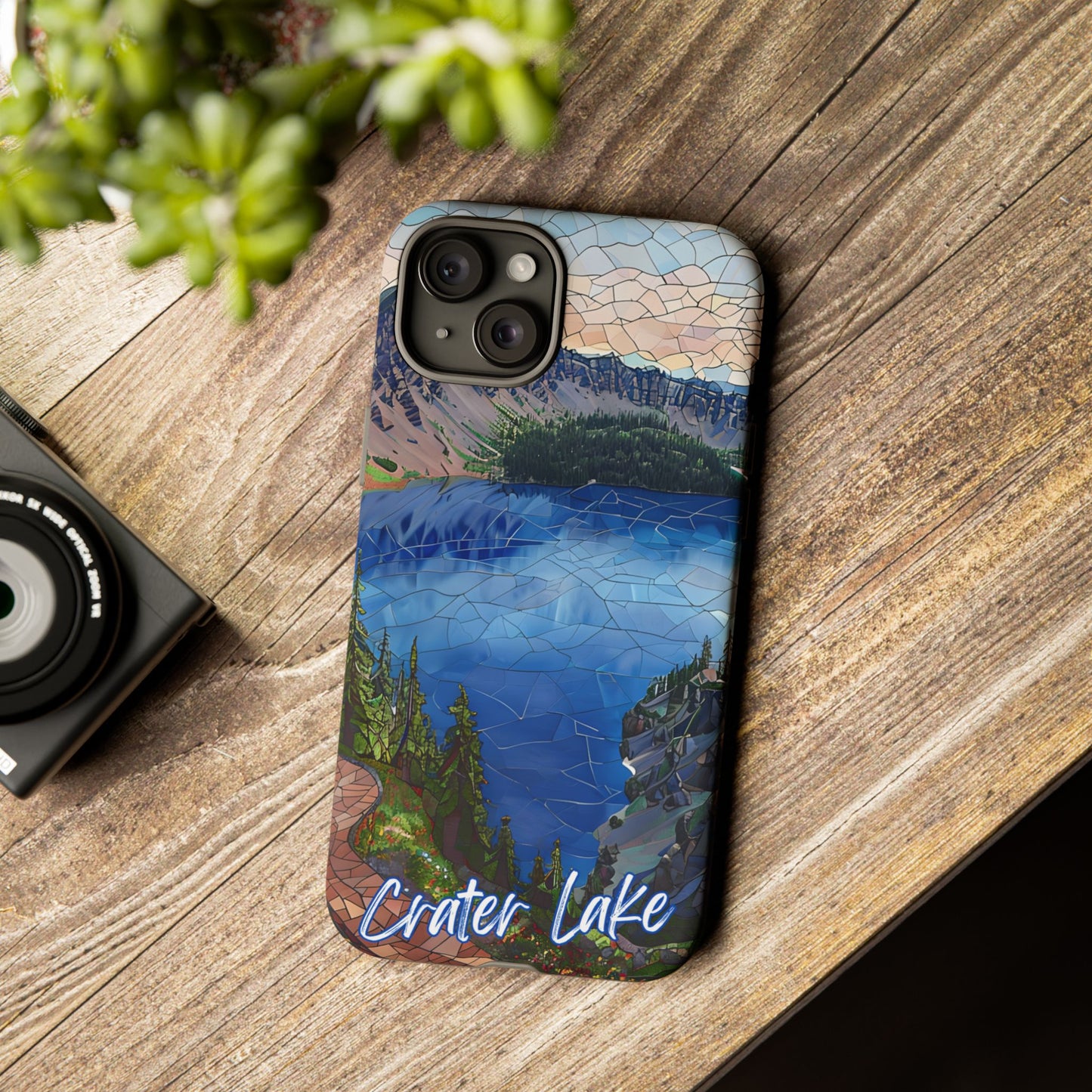 Crater Lake National Park Oregon Phone Case, Mosaic Phone Case, Mountain Nature Art, National Park Gift, Scenic Forest Phone Cover