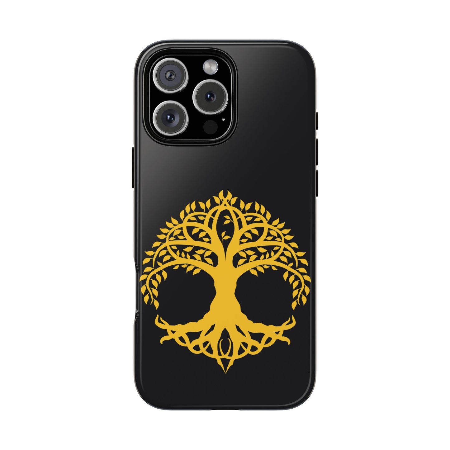 Tree of Life Tough Phone Case Celtic Symbol Gold Black Spiritual Family Roots Compatible with iPhone 17 16 15 14 13 Galaxy Google