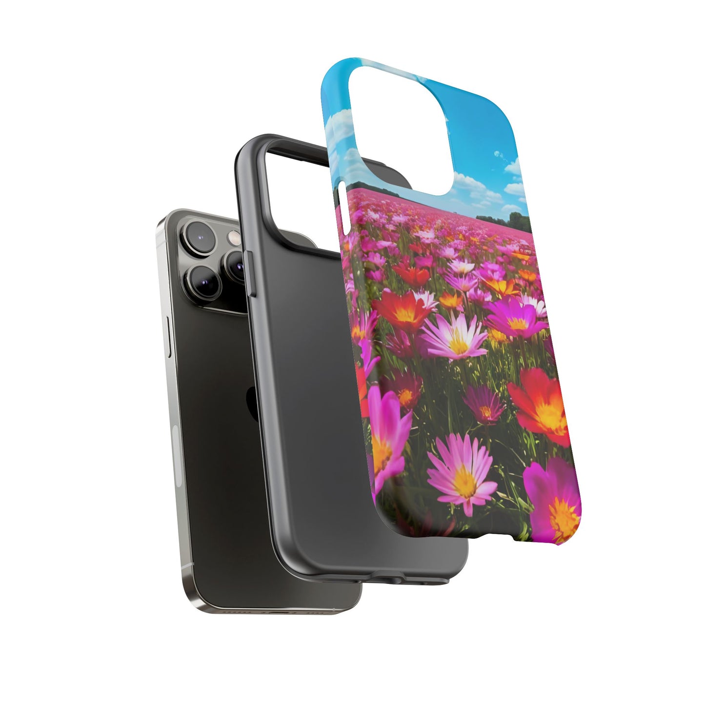 Flower Field Tough Phone Case - Wildflower Meadow Print, Colorful Nature Aesthetic, Compatible with iPhone, Galaxy, and Google Phones