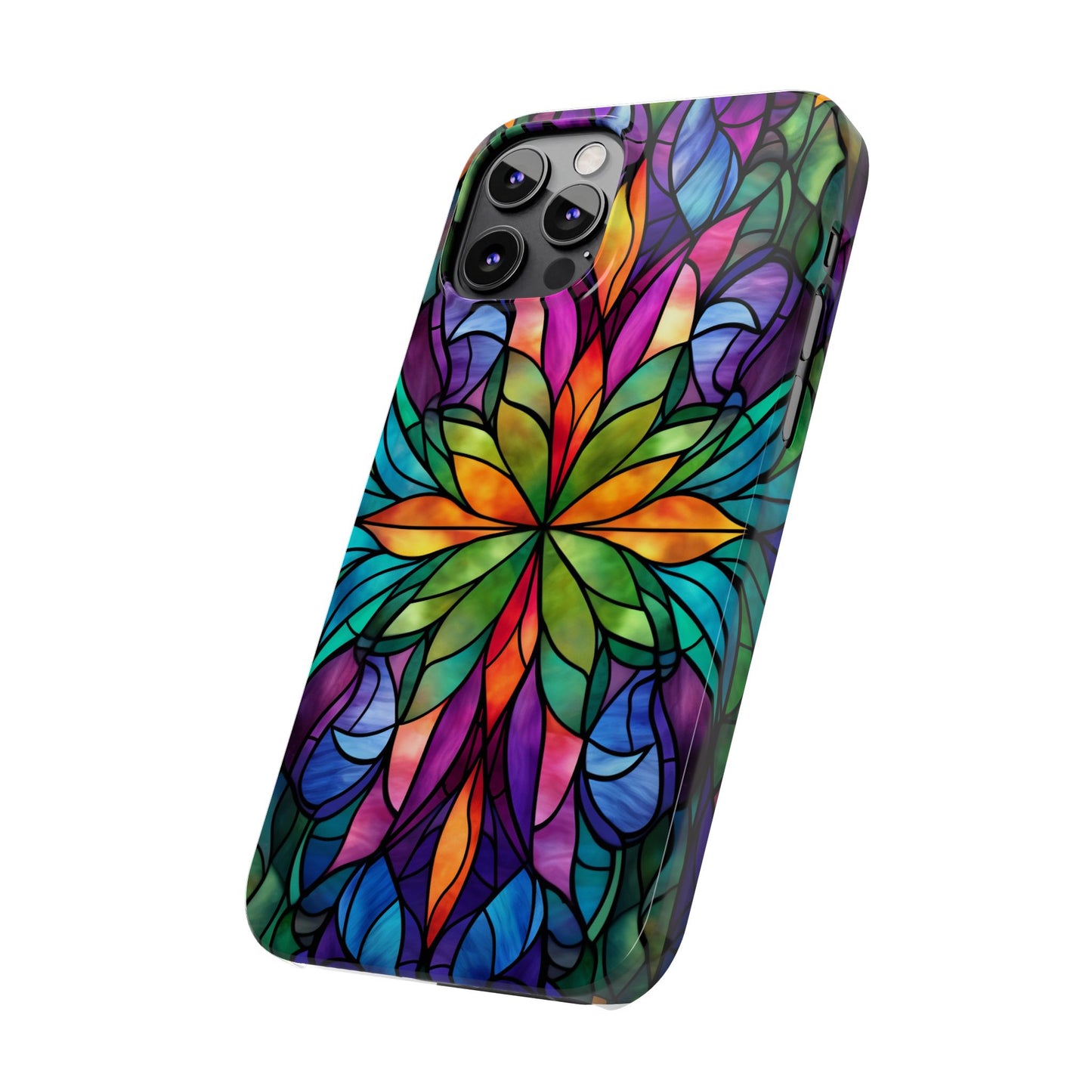 Vibrant Floral Slim Phone Cases, Colorful Cell Phone Cover, Stained Glass Design, Unique Gift for Her, Artistic Accessories, Phone Case