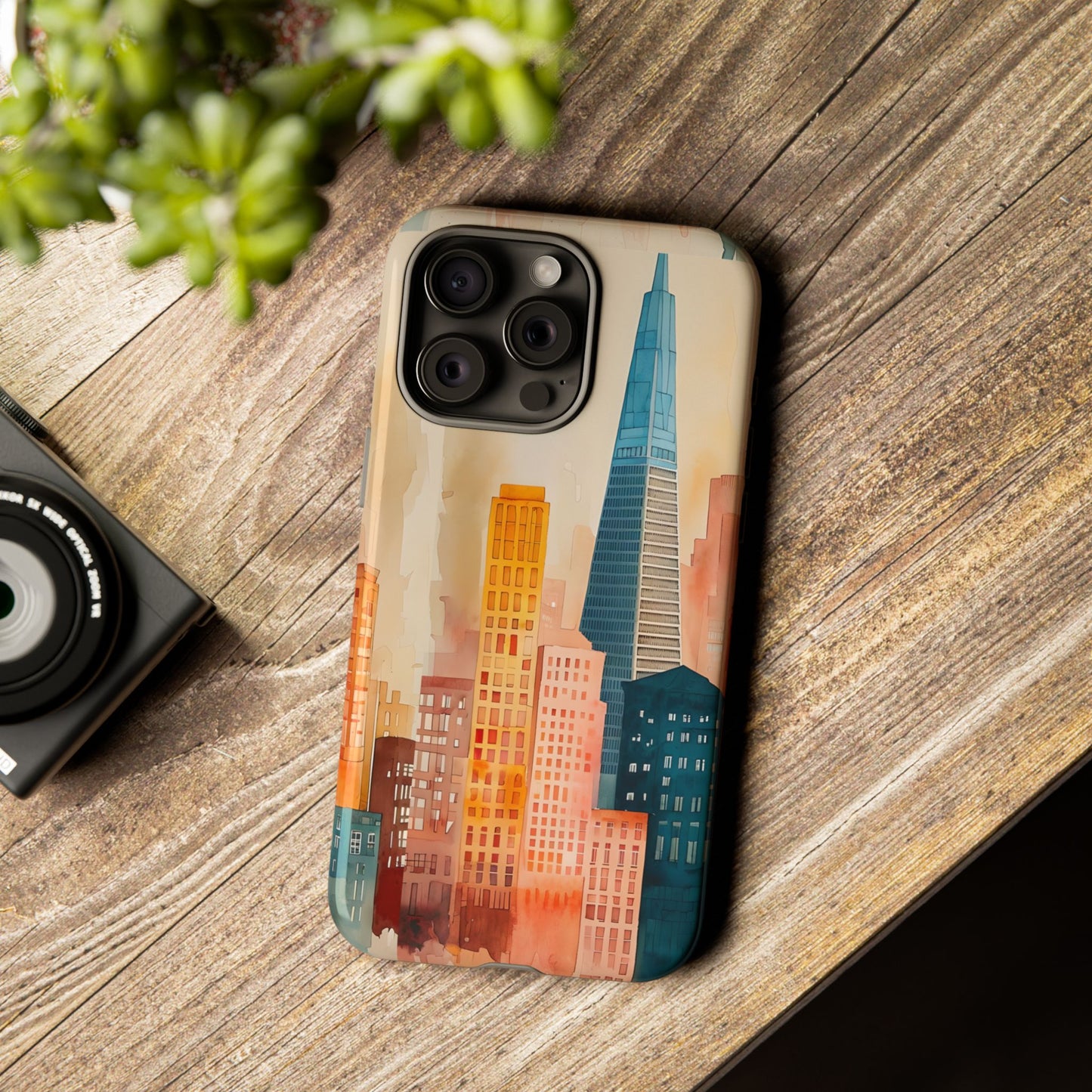 San Francisco Cityscape Tough Phone Case - Tropical Skyline Aesthetic, Sunset Beach Urban Art, Compatible with iPhone, Galaxy, and Google