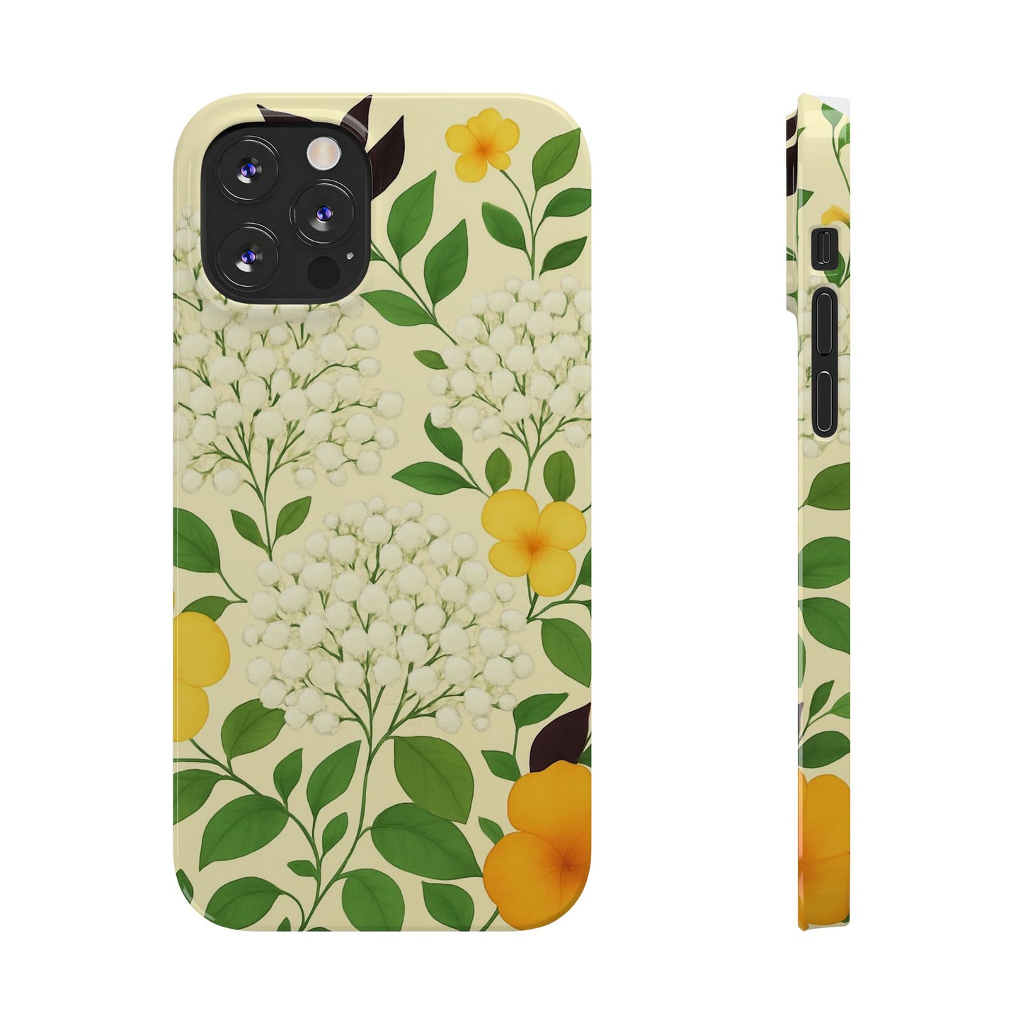 Delicate Floral Print Phone Case, Autumn Botanical Slim Phone Case, Aesthetic Flower Phone Cover Compatible with iPhone, Galaxy, Google