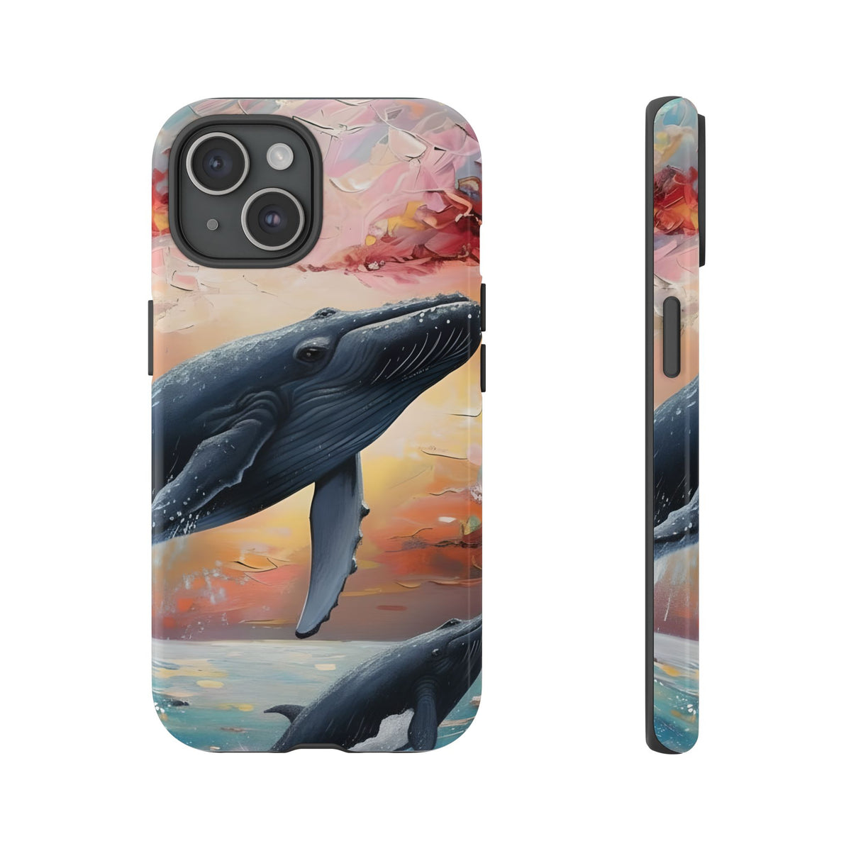 Whale Ocean Scenery Tough Phone Case, Oil Painting, Sunset Sea Life Compatible with iPhone 17, 16, 15, 14, 13, Galaxy, Google