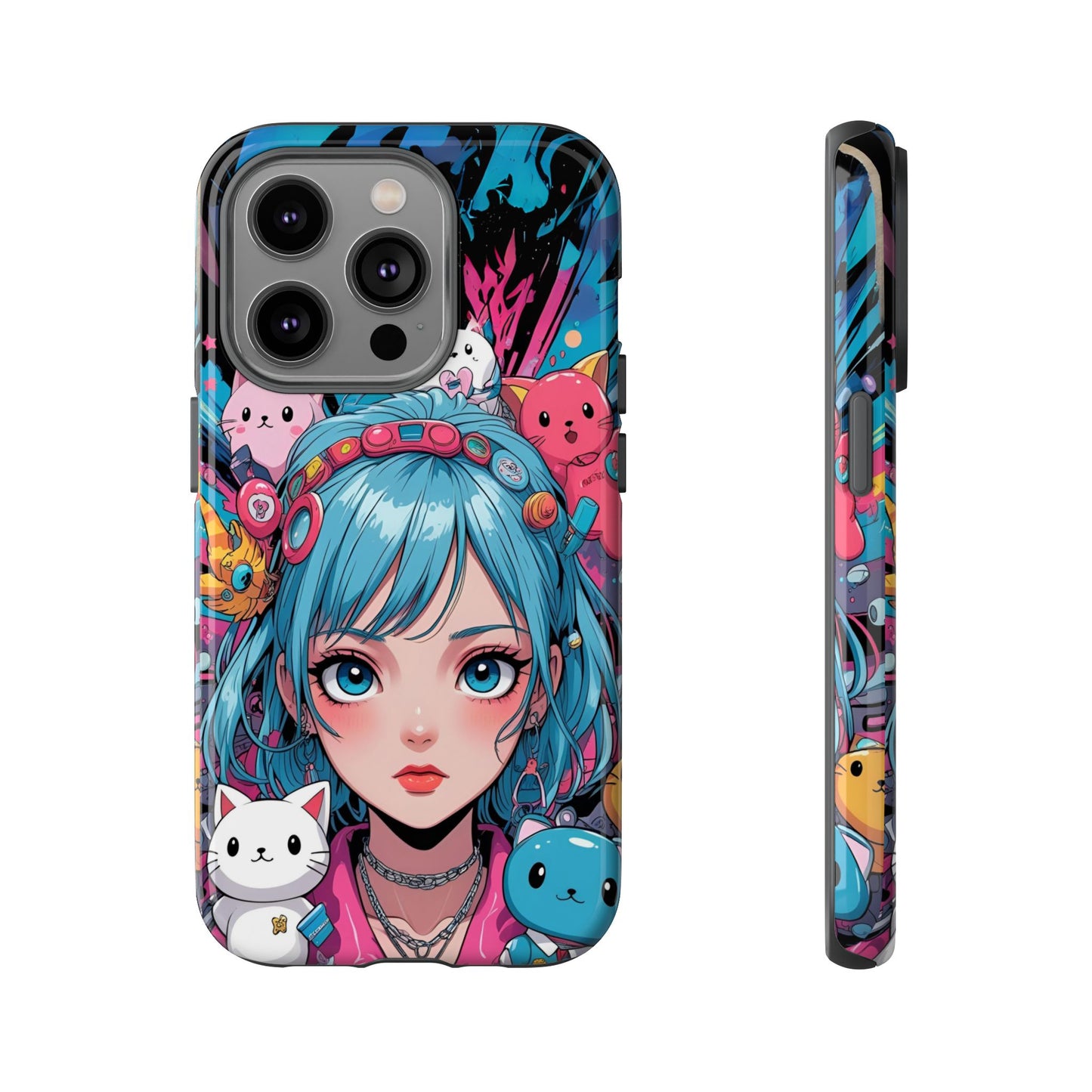 Y2K Anime Girl Tough Phone Case - Cute Maximalist Aesthetic, Kawaii Vaporwave Style, Compatible with iPhone, Galaxy, and Google Phones