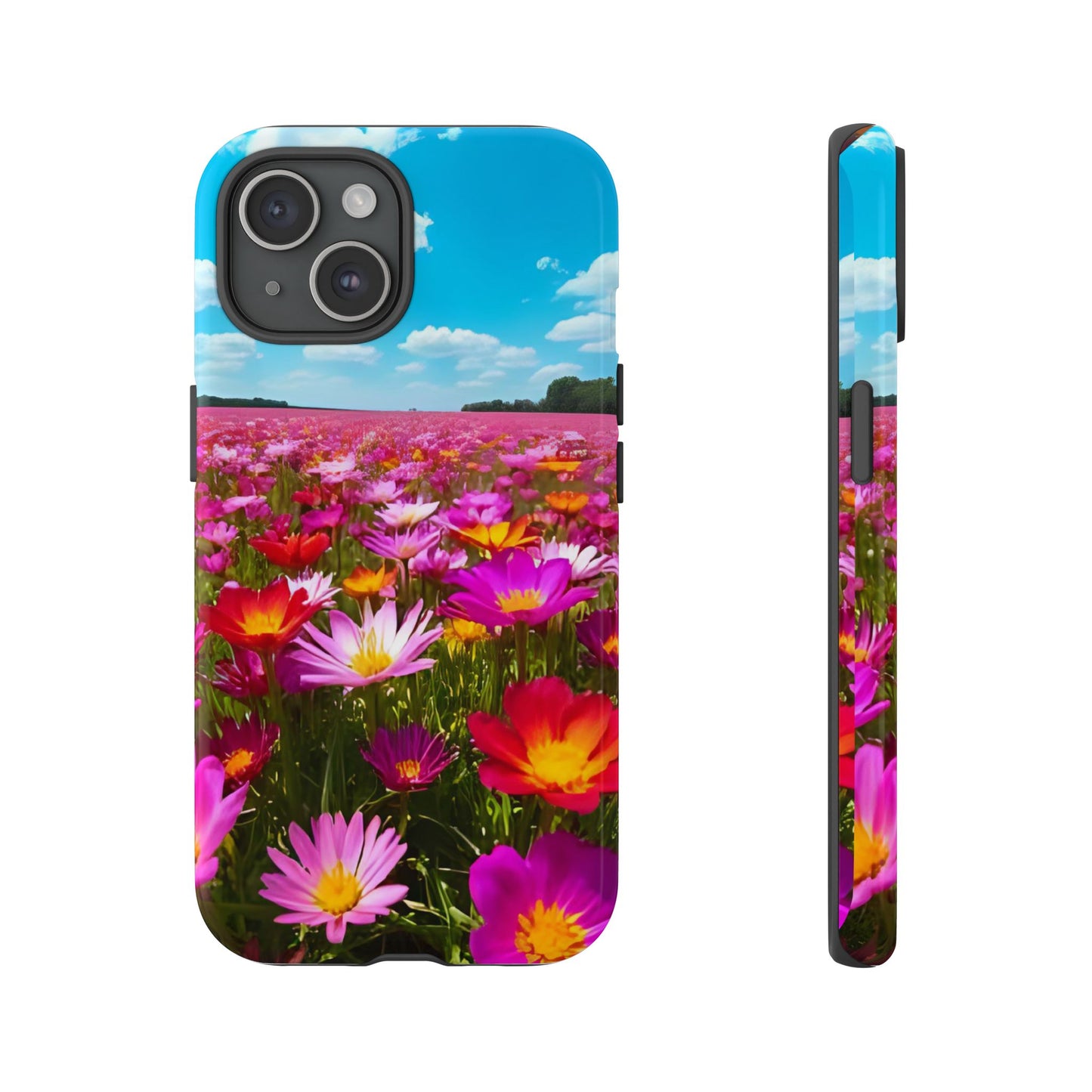 Flower Field Tough Phone Case - Wildflower Meadow Print, Colorful Nature Aesthetic, Compatible with iPhone, Galaxy, and Google Phones