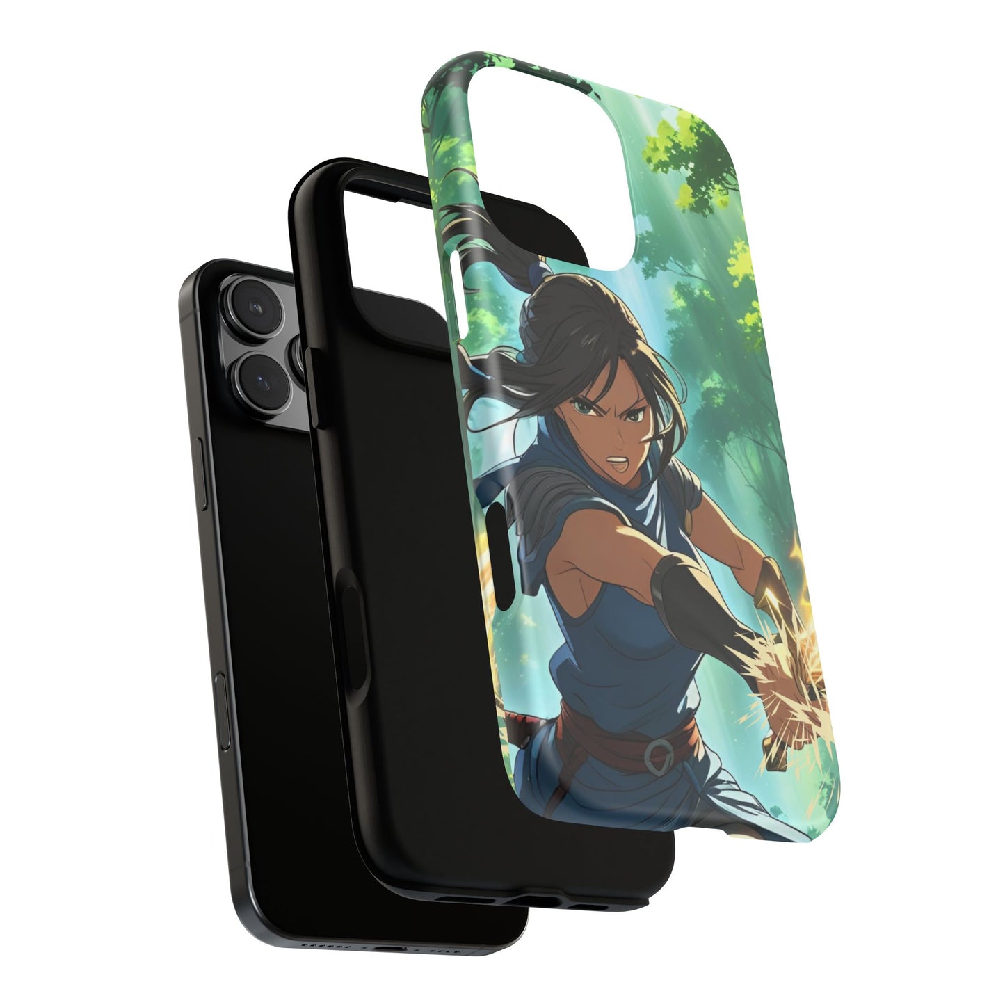 Anime Warrior Girl Tough Phone Case - Japanese Action Aesthetic, Fierce Heroine Design, Compatible with iPhone, Galaxy, and Google Phones