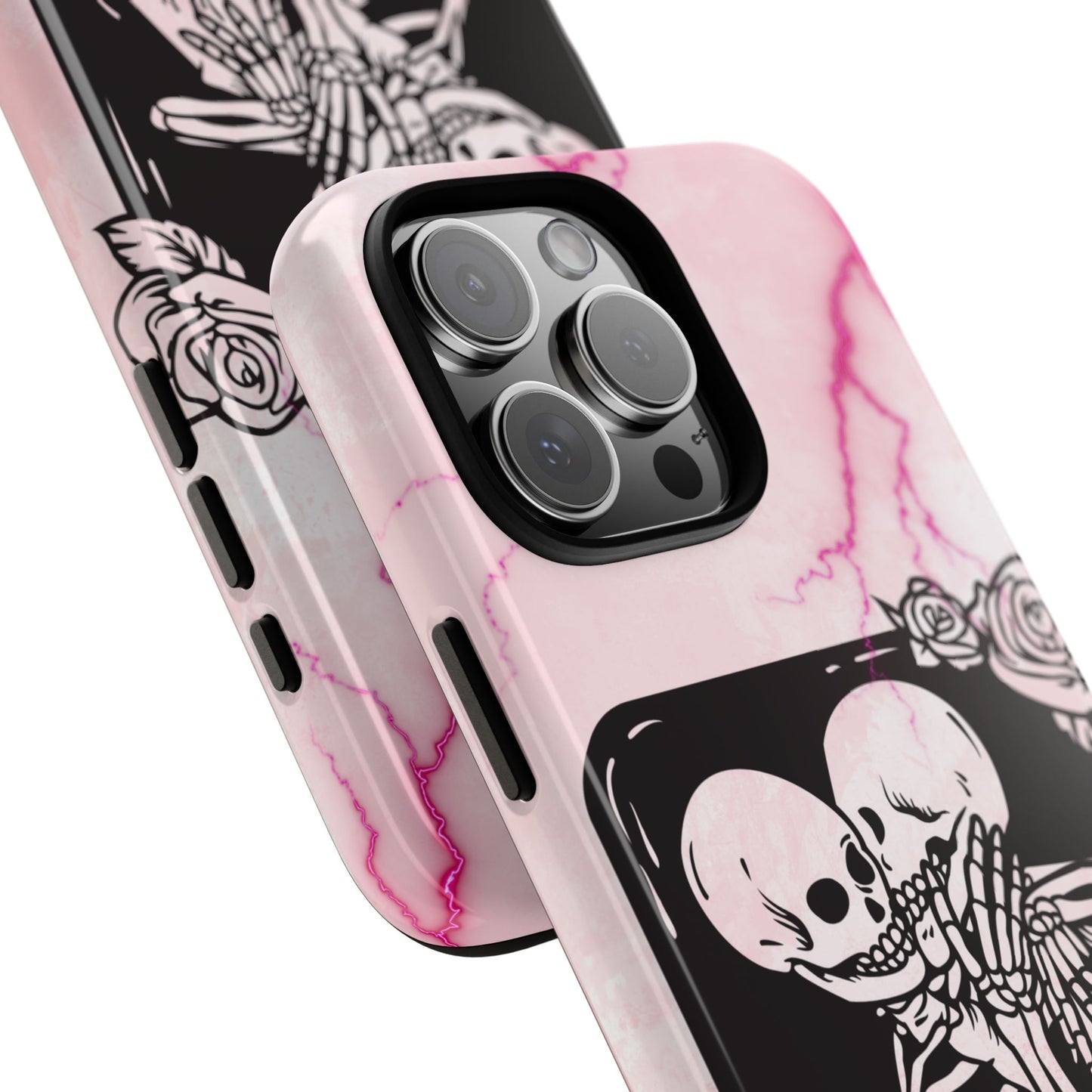Skeleton Lovers Phone Case, Pastel Goth Romance Phone Cover, Pink Marble Spooky Valentine Case, Cute Gothic Couple Aesthetic Accessory Gifts
