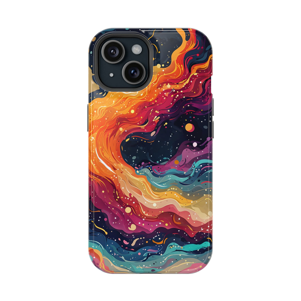 This abstract art magnetic phone case is a galaxy in your hand. Featuring bold colors and fluid wave patterns across a starry sky, it's a beautiful choice for stargazers, artists, and anyone who loves dreamy design.
