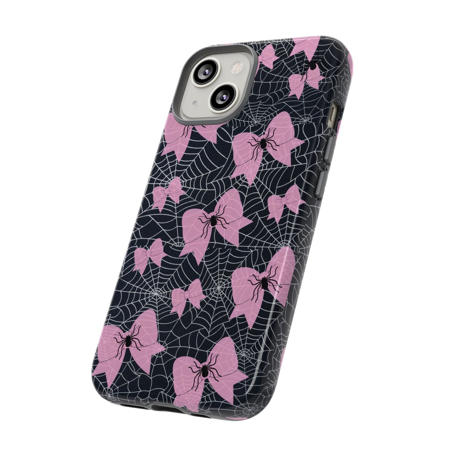 Pink Spider Bow Phone Case, Goth Coquette Spiderweb Phone Cover Creepy Cute Halloween Aesthetic Case Spooky Glam Girl Accessory for Alt Fans