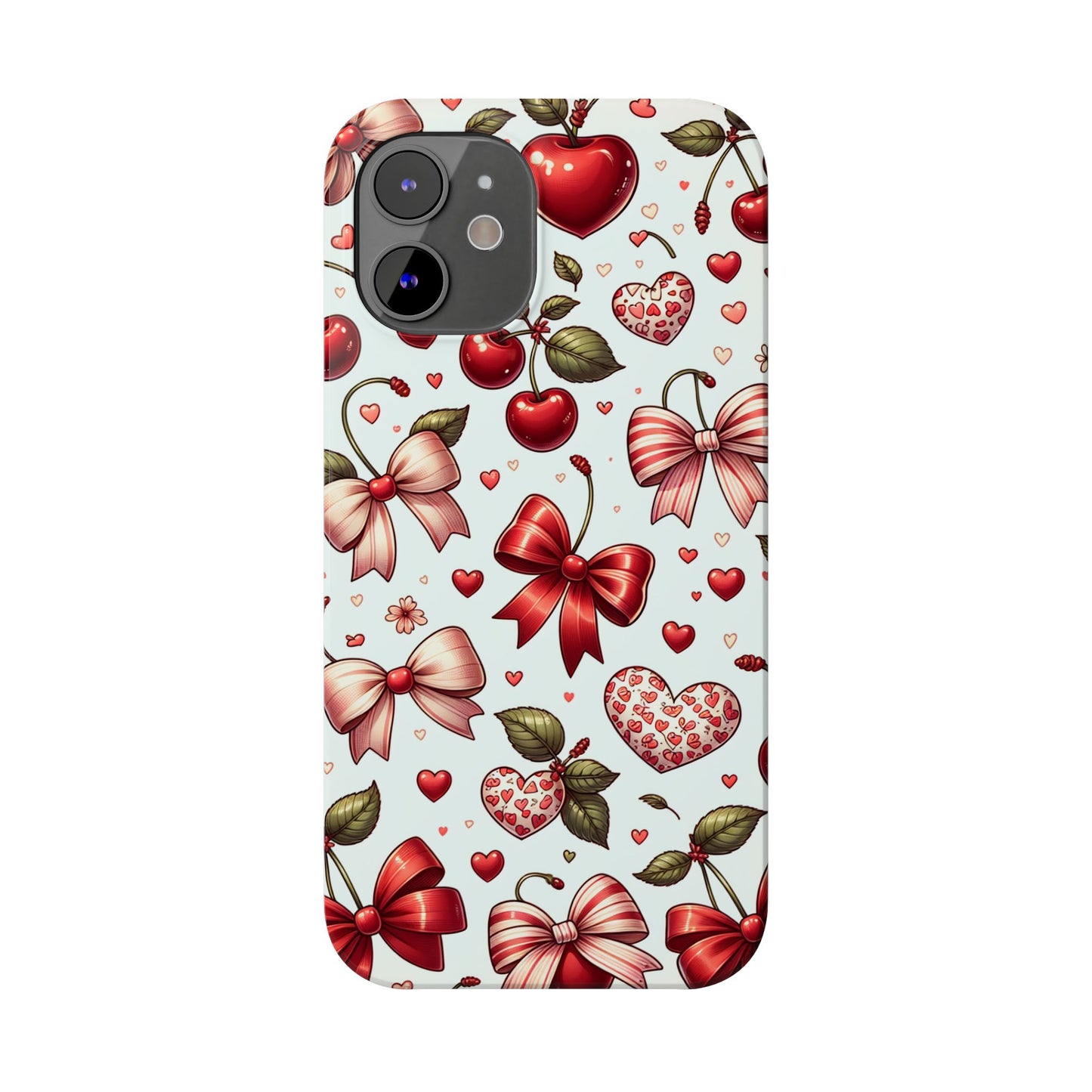 Cute Floral Phone Cases, Cherry Heart Phone Accessories, Valentine Gift, Girly Slim Phone Case, Trendy Mobile Cover