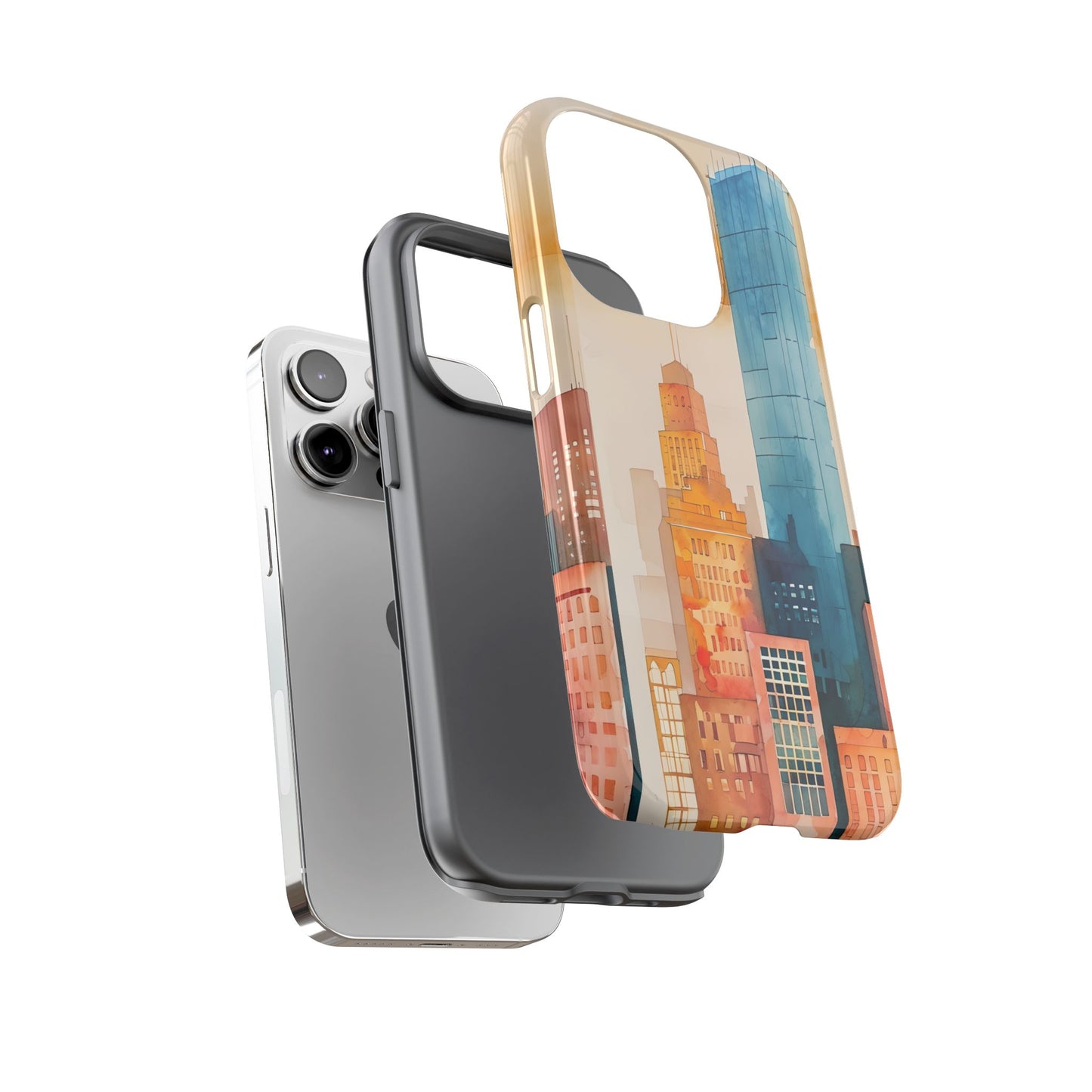 Boston Cityscape Tough Phone Case - Tropical Skyline Aesthetic, Sunset Beach Urban Art, Compatible with iPhone, Galaxy, and Google Phones