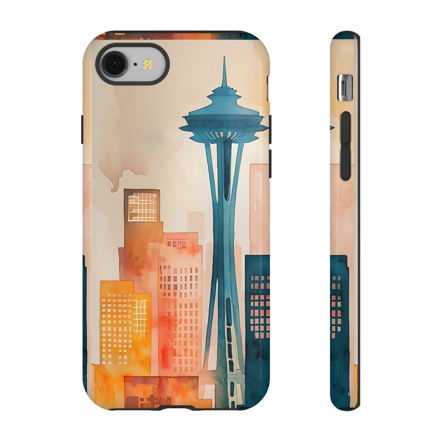 Seattle Cityscape Phone Case - Urban Skyline Art Tough Case, Watercolor City Aesthetic, Compatible with iPhone, Galaxy, Google Phones