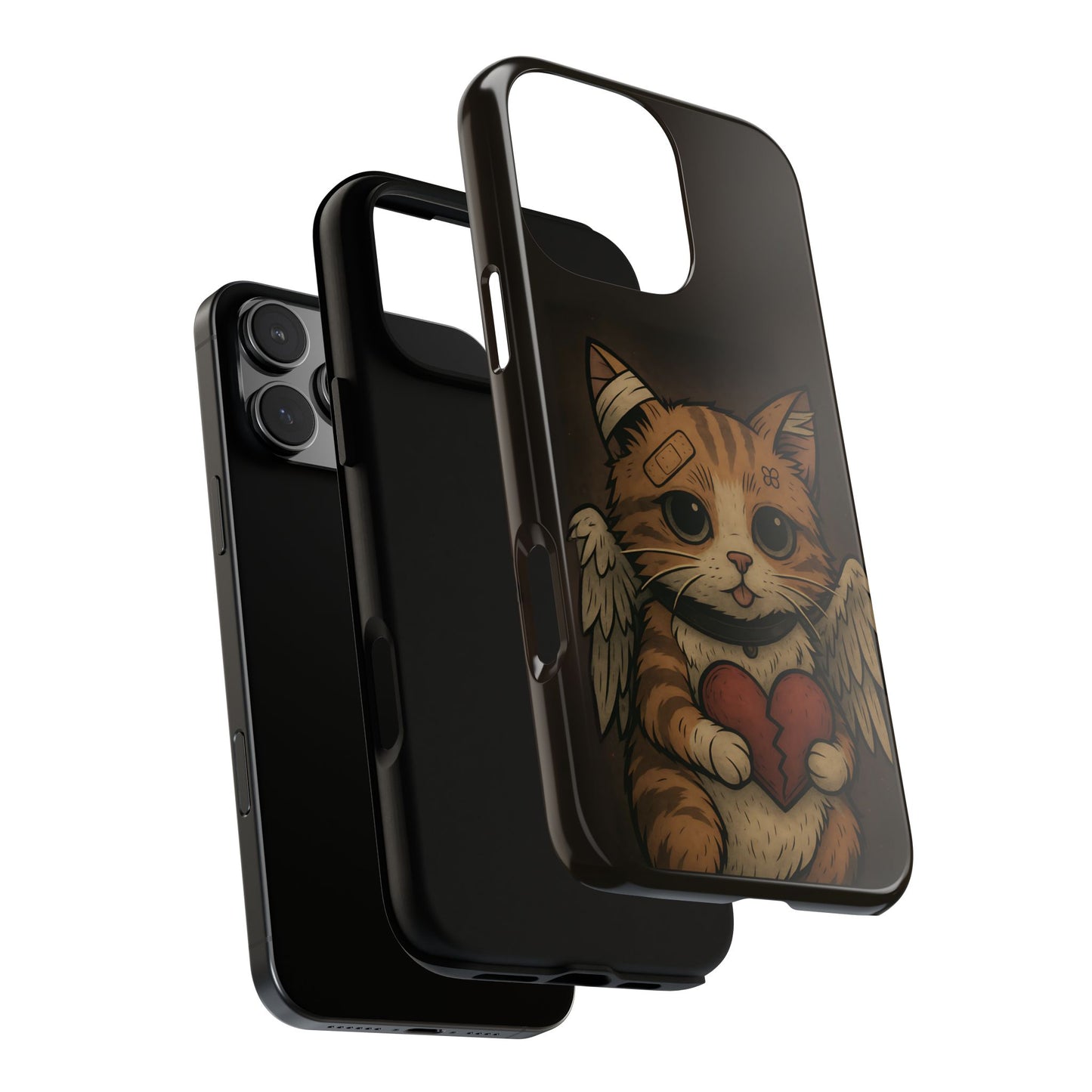 Emo Angel Cat Phone Case - Broken Heart Soft Grunge Aesthetic, Gothic Kitty Art Tough Phone Case, Compatible with iPhone, Galaxy, Google