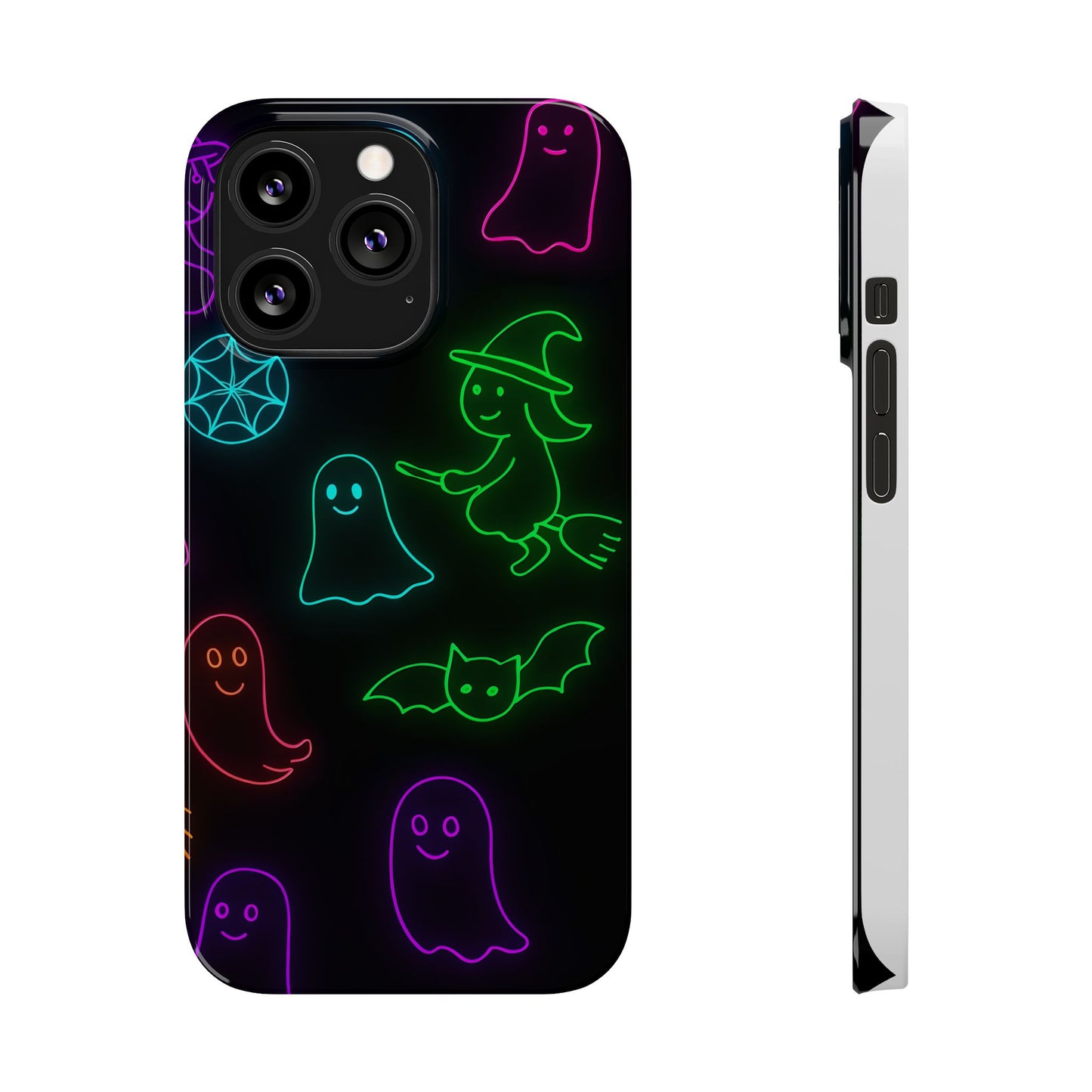 Neon Halloween Phone Case, Cute Ghost Witch Aesthetic Slim Phone Case, Compatible with iPhone, Galaxy, Google