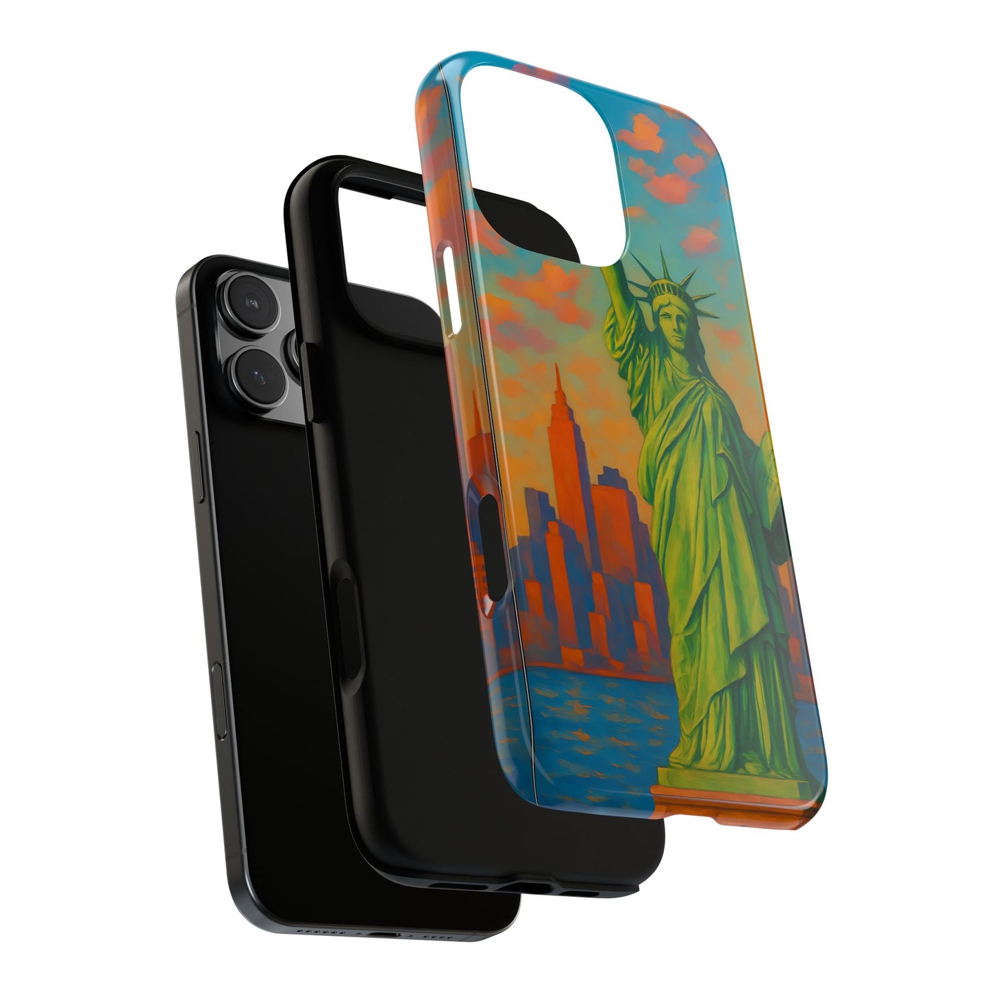Cityscape Tough Phone Case, New York City Skyline Phone Cover, Sunset Glow Design Compatible with iPhone, Galaxy & Google