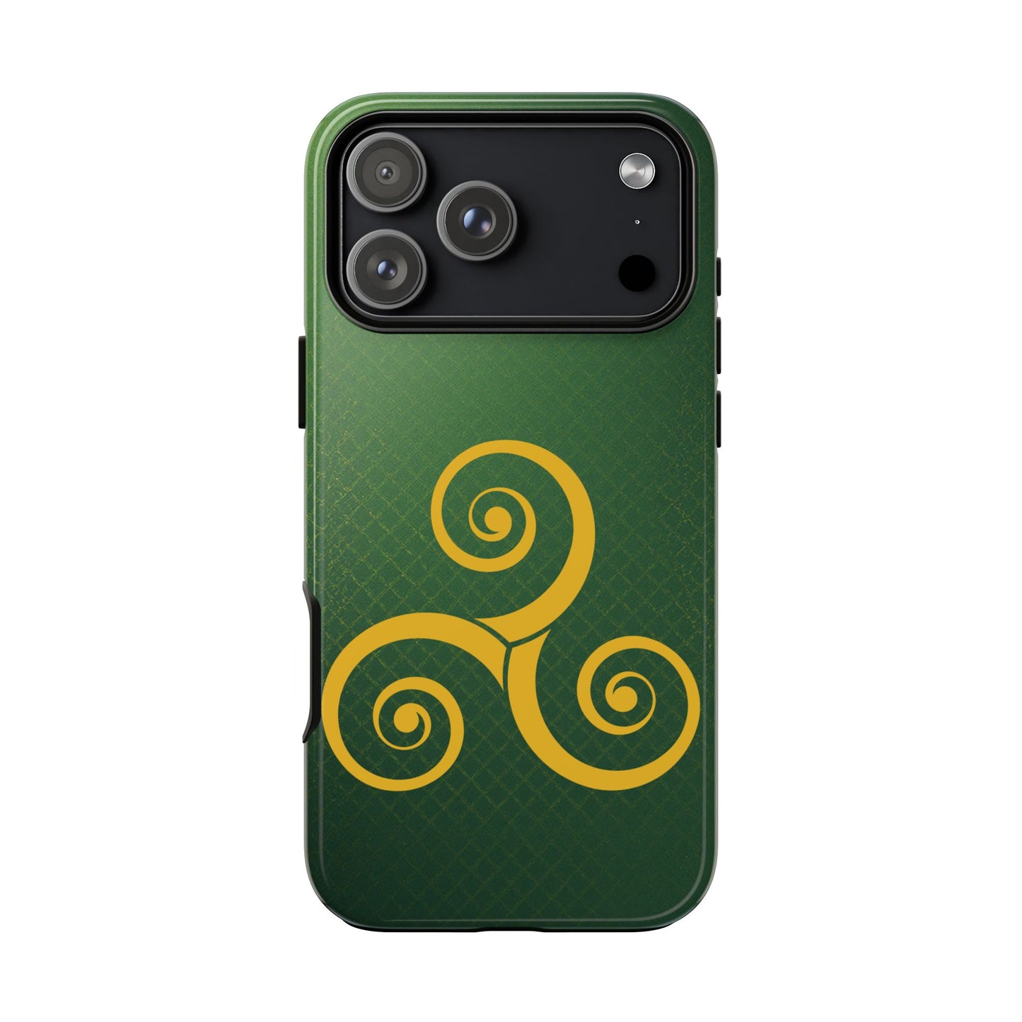 Gold Triskelion Tough Phone Case Celtic Spiral Irish Symbol Emerald Green Compatible with iPhone 17 16 15 14 13 Galaxy Google