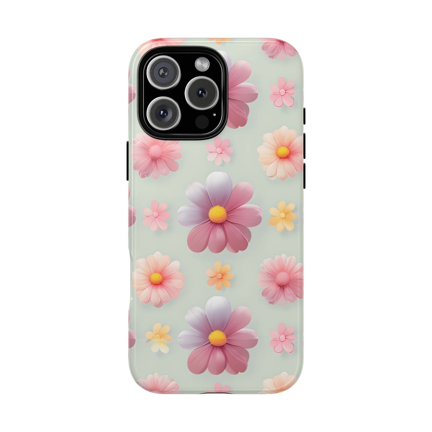 Cute Floral Phone Case for iPhone 16 Pro Max 15 14 13 12 11 Samsung, Pixel - Faux 3D Pastel Daisy Girly Aesthetic Soft Cover Gift for Her